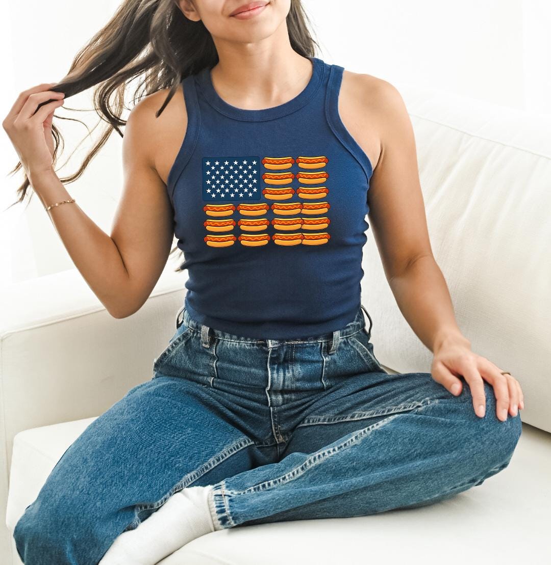 Funny Hotdog Tank, 4th of July Red White and Blue T, July Fourth Shirt, Independence Day, Baby Tee Design, American Flag, 1019 Tank Top