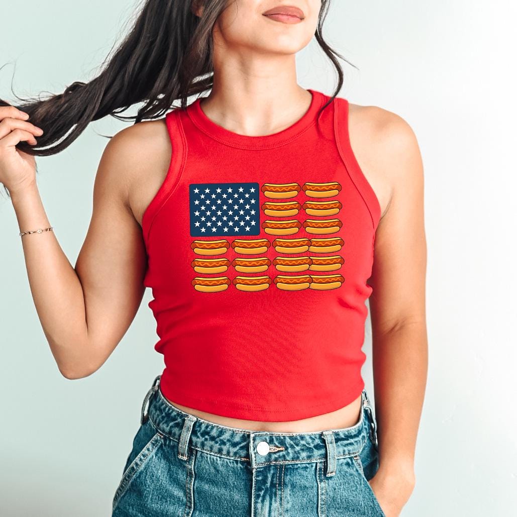 Funny Hotdog Tank, 4th of July Red White and Blue T, July Fourth Shirt, Independence Day, Baby Tee Design, American Flag, 1019 Tank Top