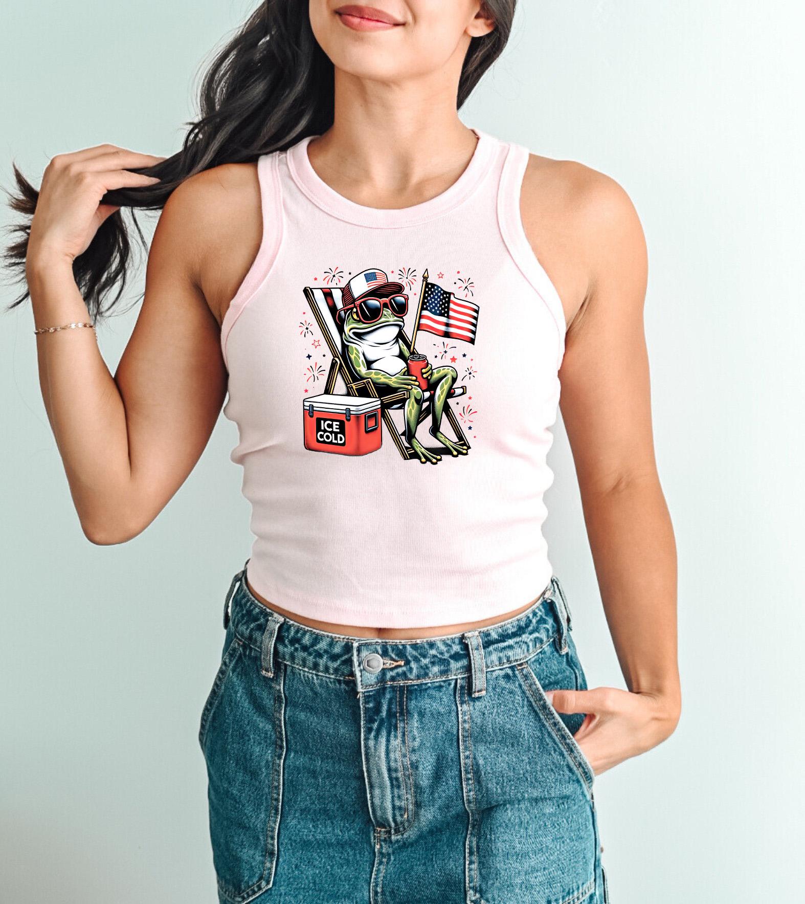 Funny Patriotic Frog Tank, 4th of July Red White and Blue T, July Fourth Shirt, Cute Independence Day Shirt, American Flag, 1019 Tank Top
