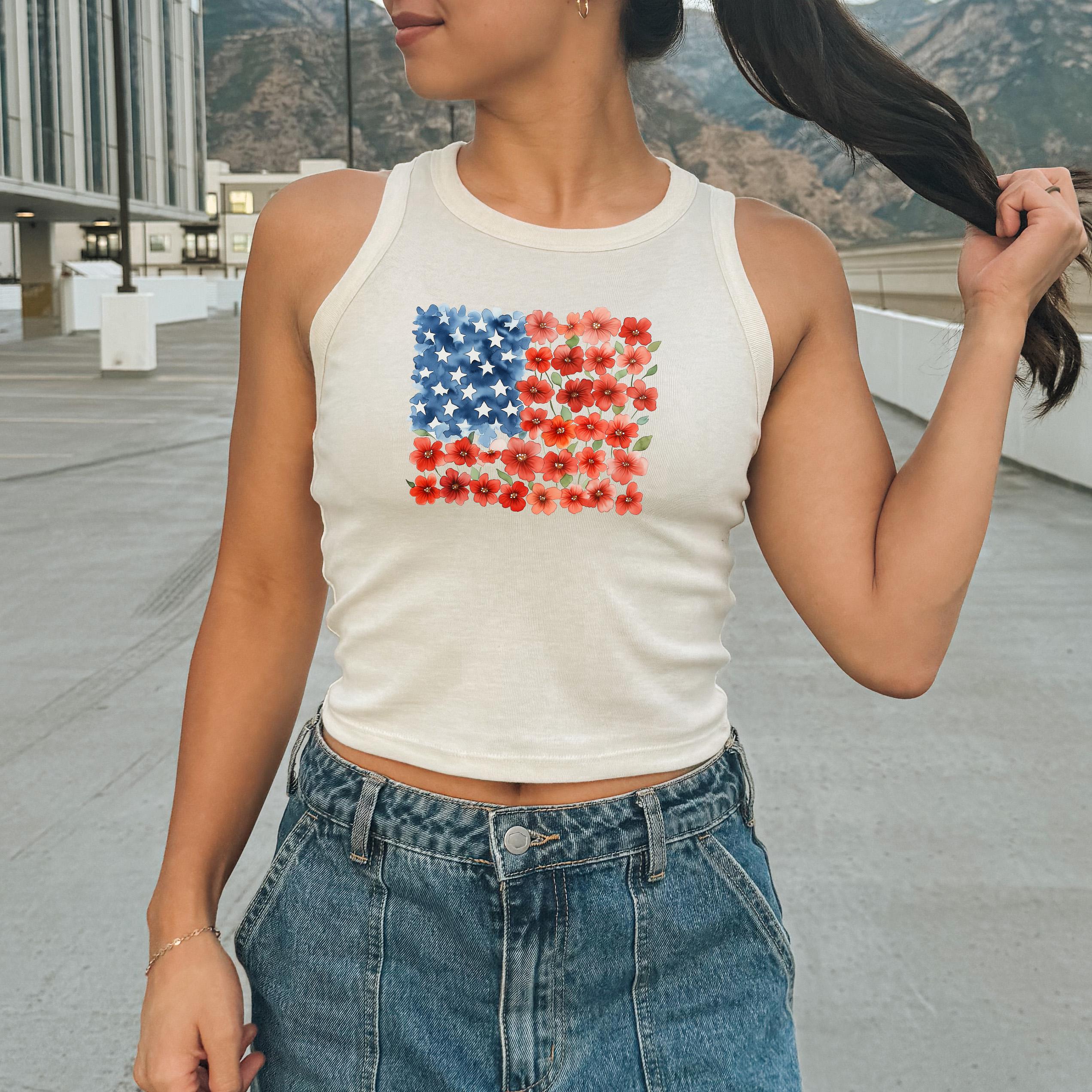 Floral American Flag Tank, 4th of July Stars And Stripes T, July Fourth Shirt, Independence Day Shirt, 1019 Tank Top, Red White And Blue