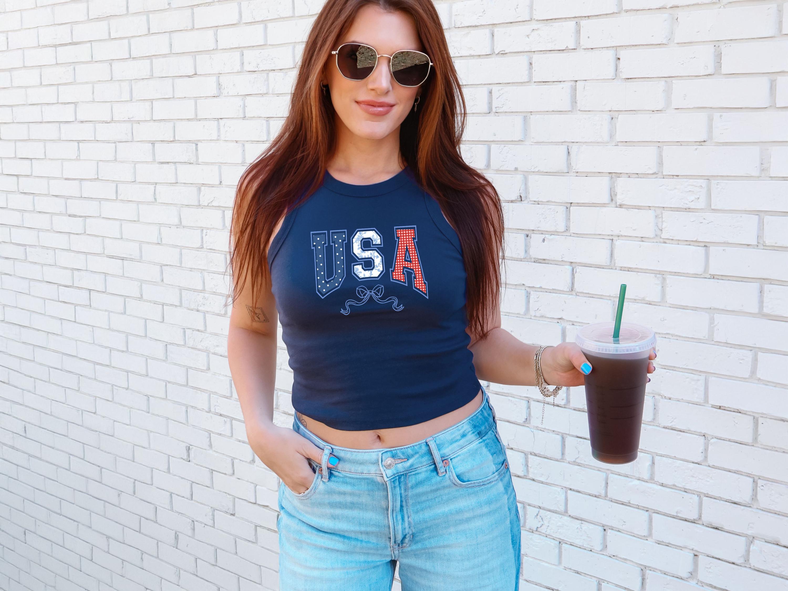 USA Coquette Bow Tank, 4th of July Stars And Stripes T, July Fourth Shirt, Independence Day Shirt, American Flag 1019 Tank Top