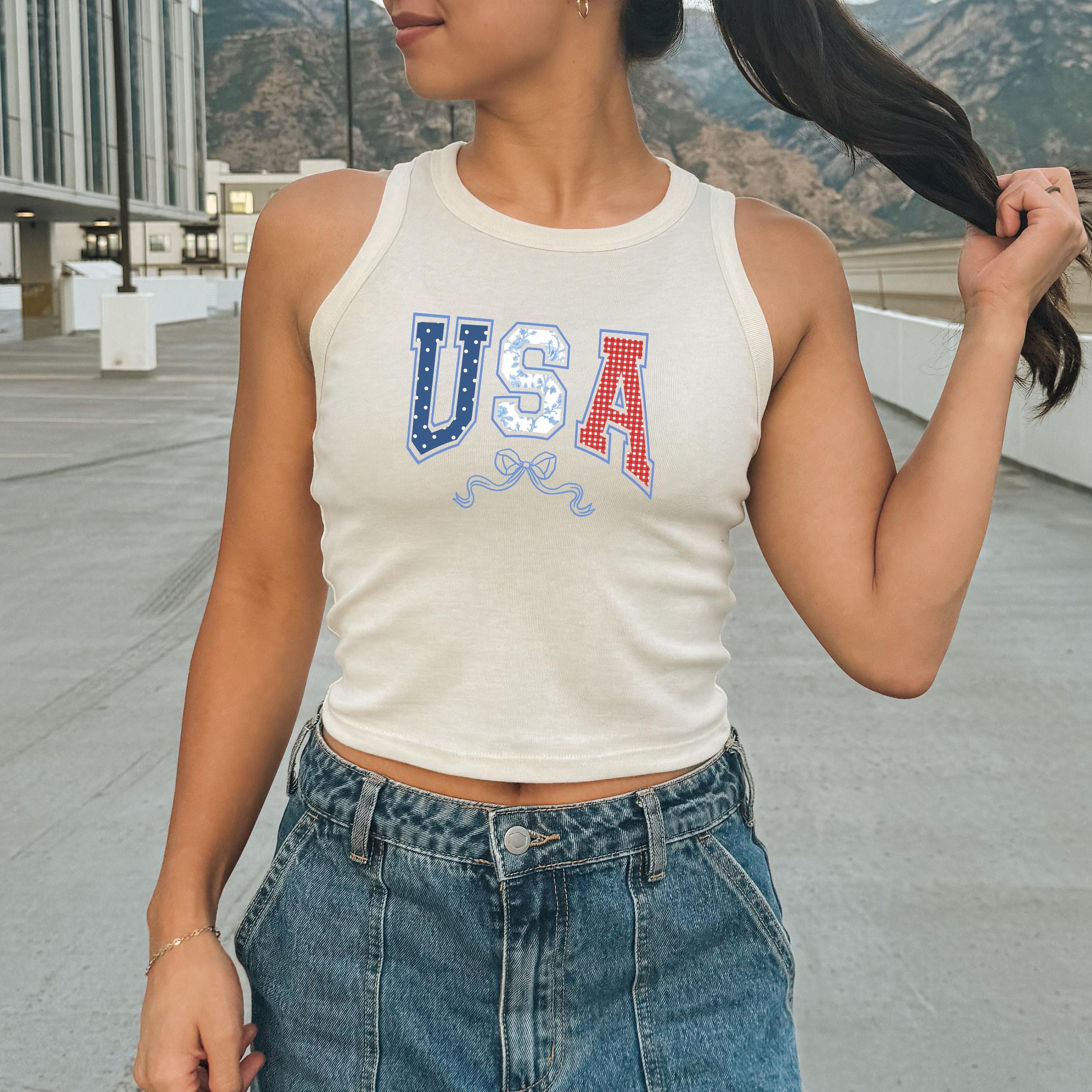 USA Coquette Bow Tank, 4th of July Stars And Stripes T, July Fourth Shirt, Independence Day Shirt, American Flag 1019 Tank Top