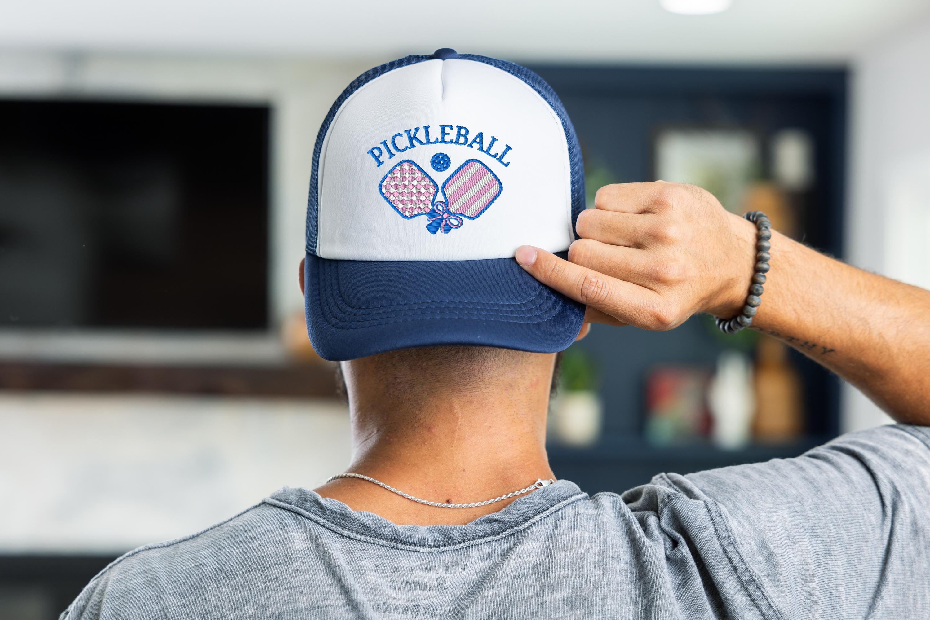 Embroidered Blue and Pink Pickleball Hat, Pickleball Foam Hat, Pickleball Social Club, Snapback Adjustable, Mens and Women's, Trucker Hat