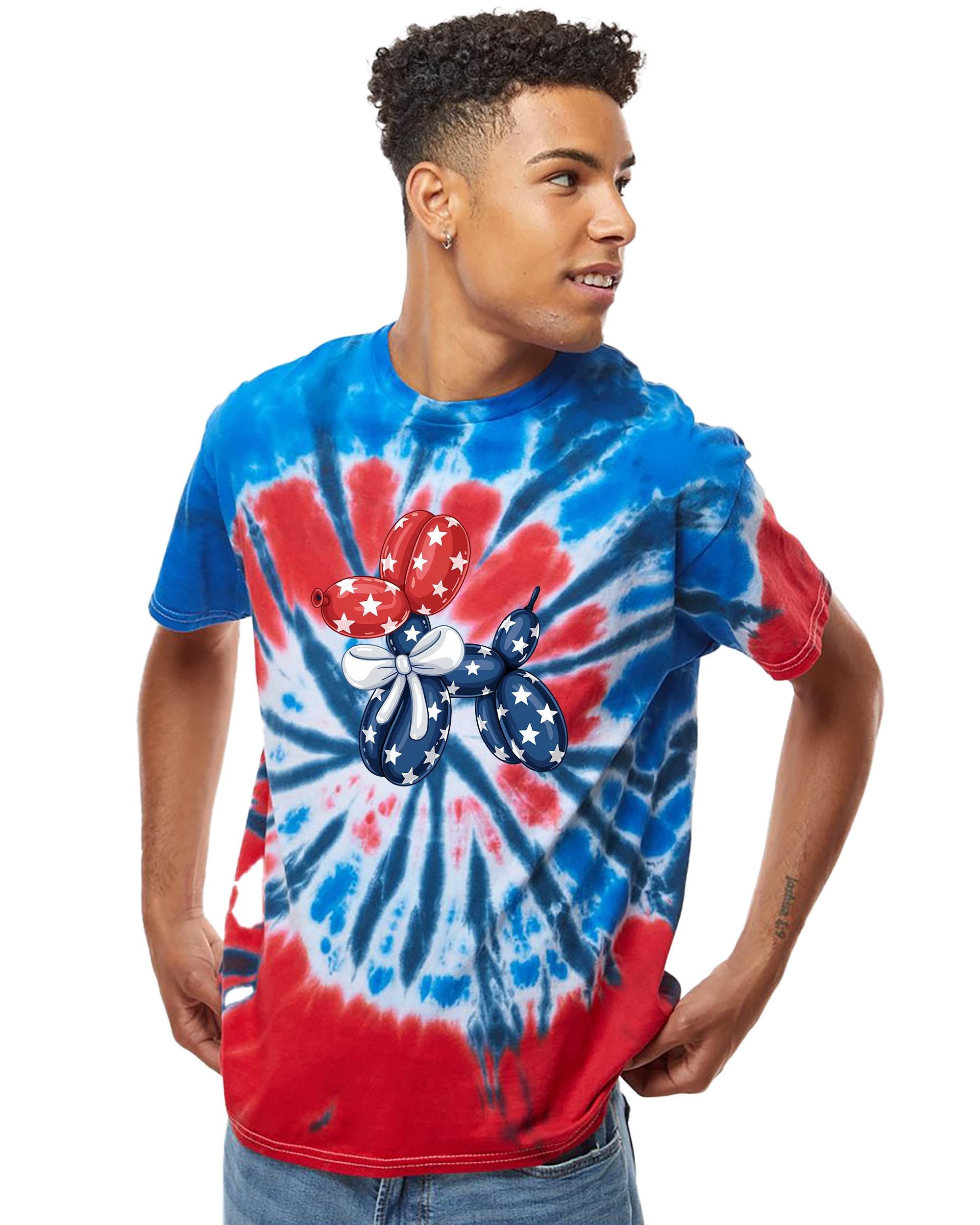 Red White and Blue Tie Dye Colortone T-shirt, America Balloon Dog Shirt, fourth shirt, Unisex 4th of July shirt, Patriotic, Independence Day