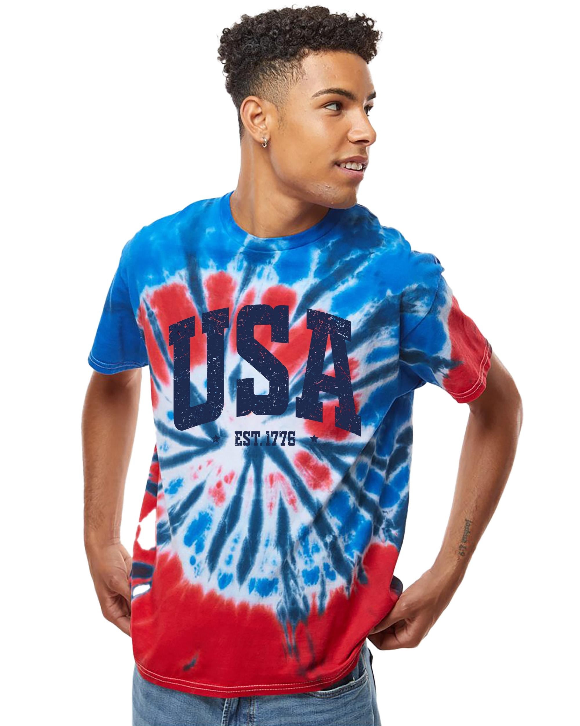 Navy USA 1776 Red White and Blue Tie Dye Colortone T-shirt, America Shirt, Fourth Shirt, Unisex 4th of July Patriotic T, Independence Day