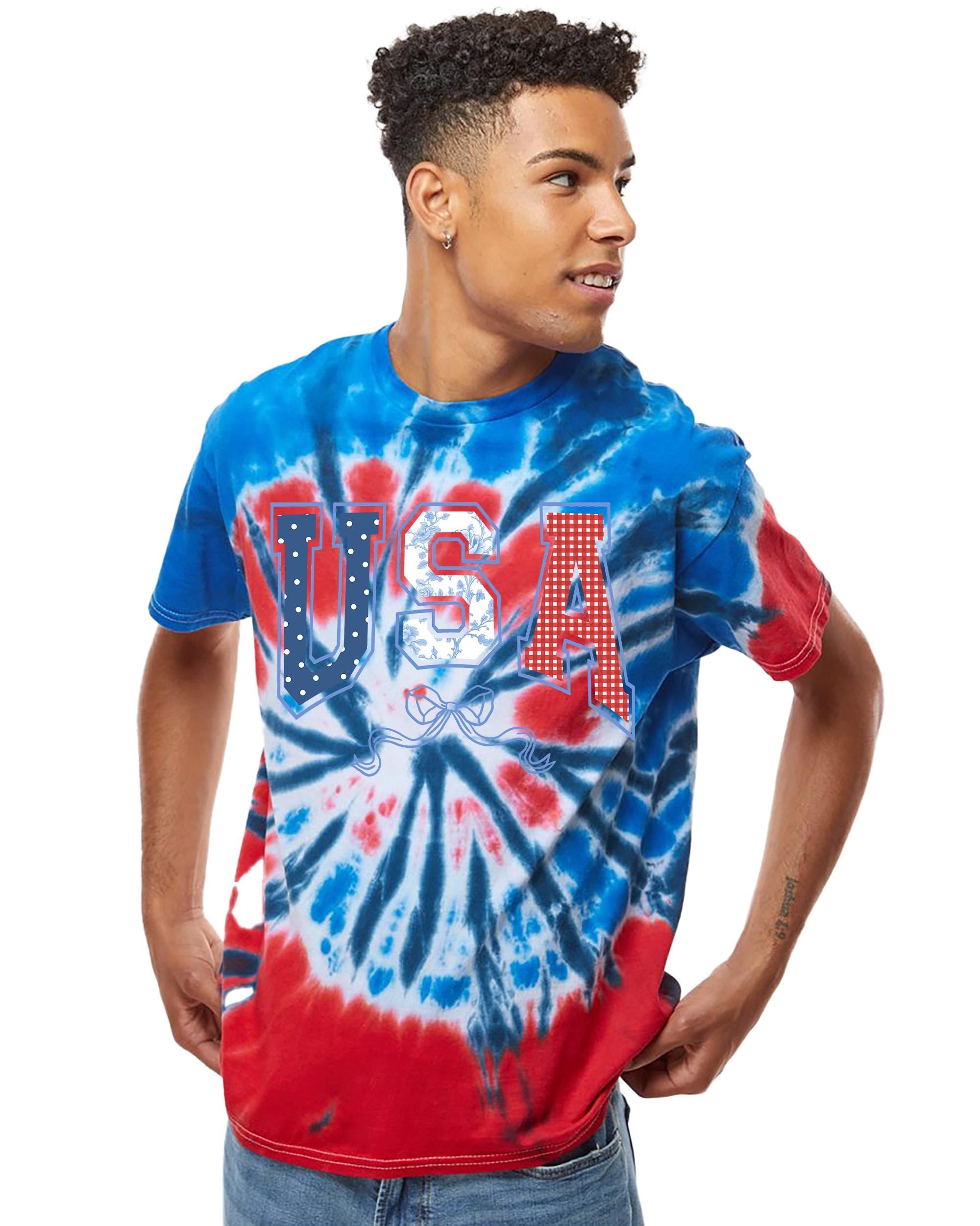 USA Gingham Red White and Blue Tie Dye Colortone T-shirt, America Shirt, Fourth Shirt, Unisex 4th of July Patriotic T, Independence Day