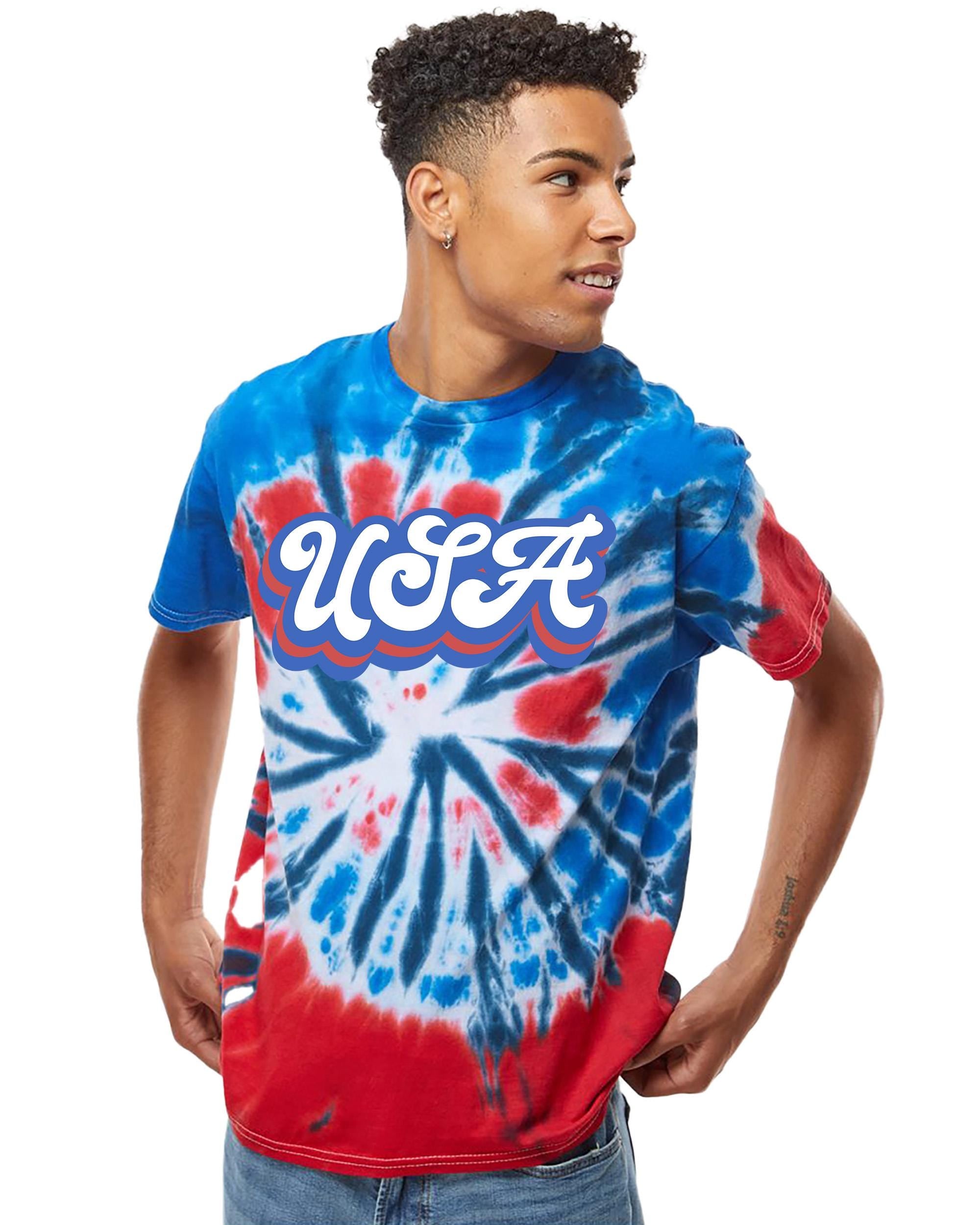 Retro USA Design, Red White and Blue Tie Dye Colortone Tshirt, America Shirt, Fourth Shirt, Unisex 4th of July Patriotic T, Independence Day