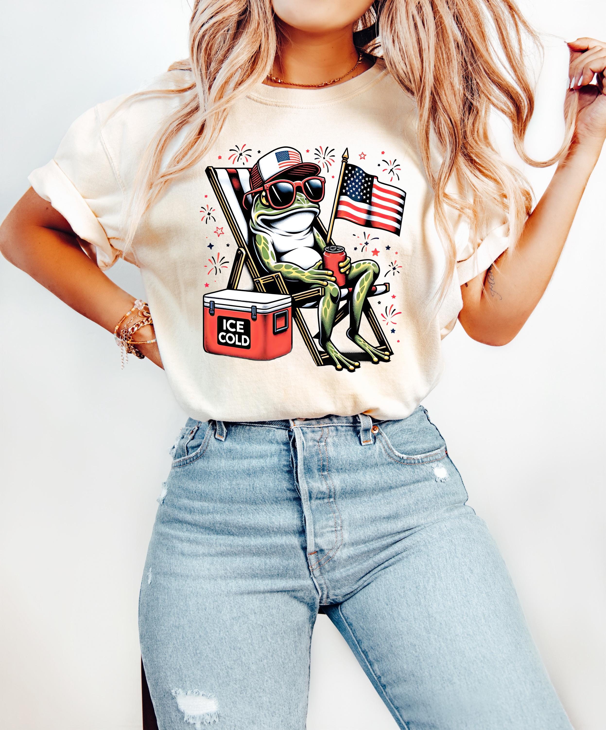 Funny Patriotic Frog Comfort Colors Tshirt, 4th of July tee, Retro fourth shirt, Unisex July 4th T, American Flag Shirt, Independence Day