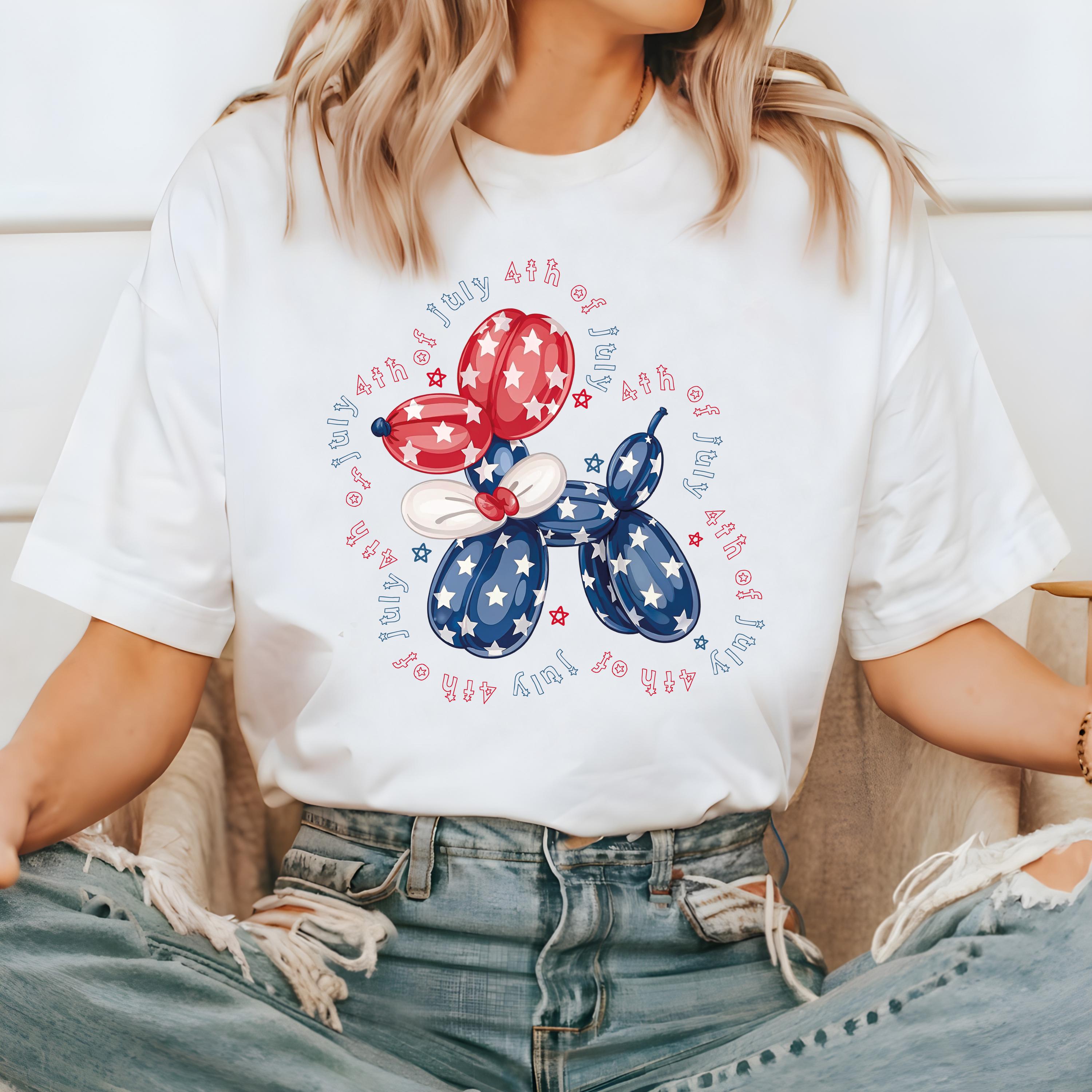Patriotic Balloon Dog Comfort Colors Tshirt, 4th of July tee, Retro fourth shirt, Unisex July 4th T, American Flag Shirt, Independence Day