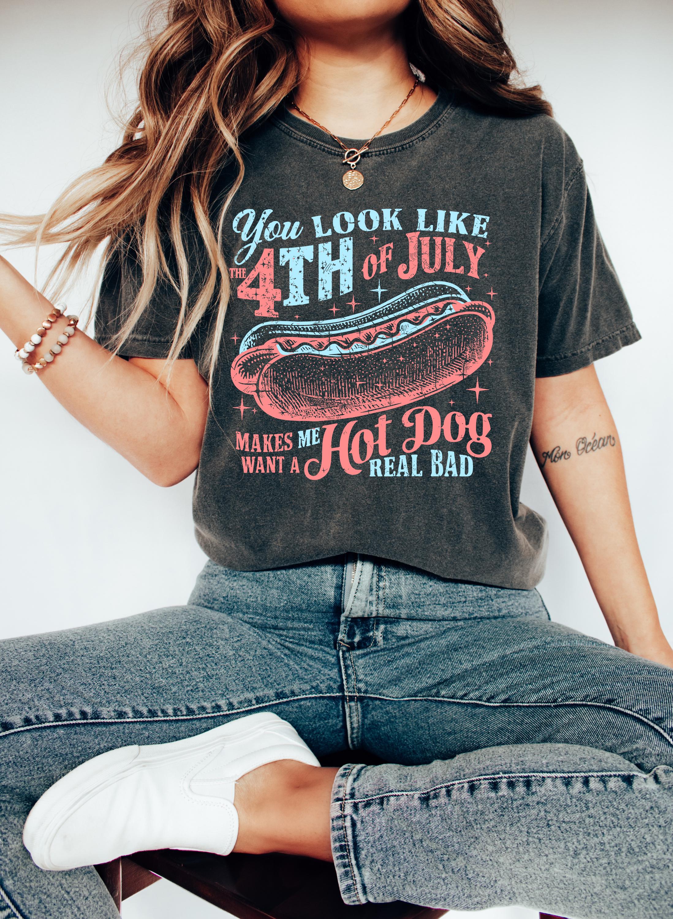 Hot Dog Fourth of July Comfort Colors Tshirt, 4th of July T, Retro fourth shirt, Unisex July 4th T, American Flag Shirt, Independence Day
