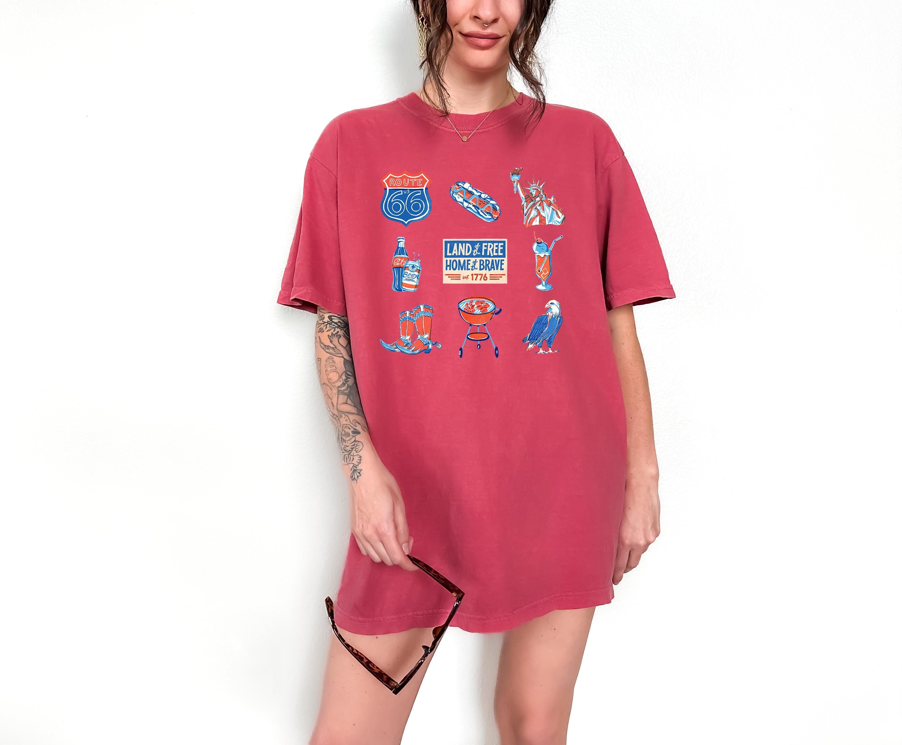 Lady Liberty, Hot Dog, Comfort Colors Tshirt, 4th of July tee, Retro fourth shirt, Unisex July 4th T, American Flag Shirt, Independence Day