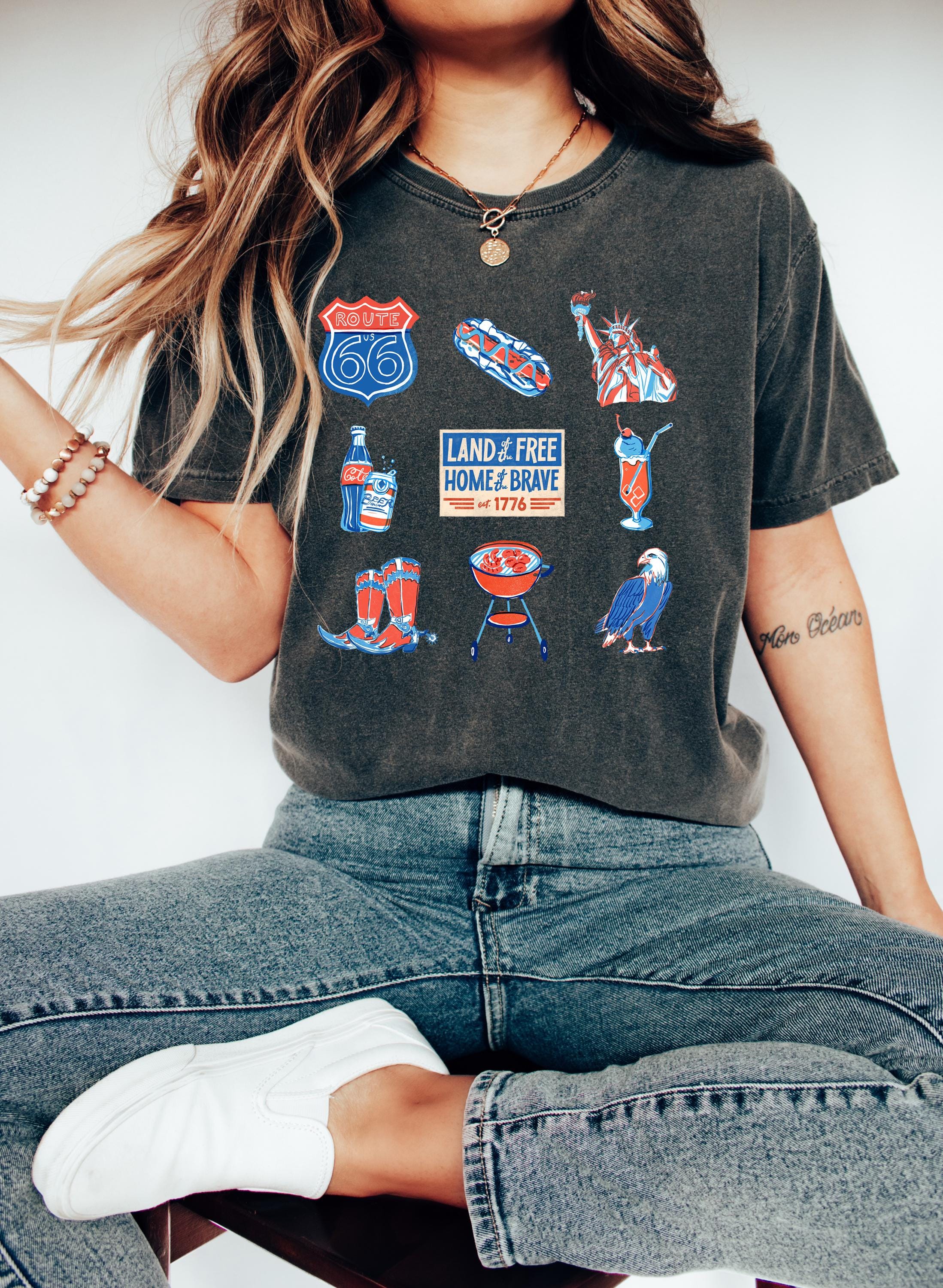 Lady Liberty, Hot Dog, Comfort Colors Tshirt, 4th of July tee, Retro fourth shirt, Unisex July 4th T, American Flag Shirt, Independence Day