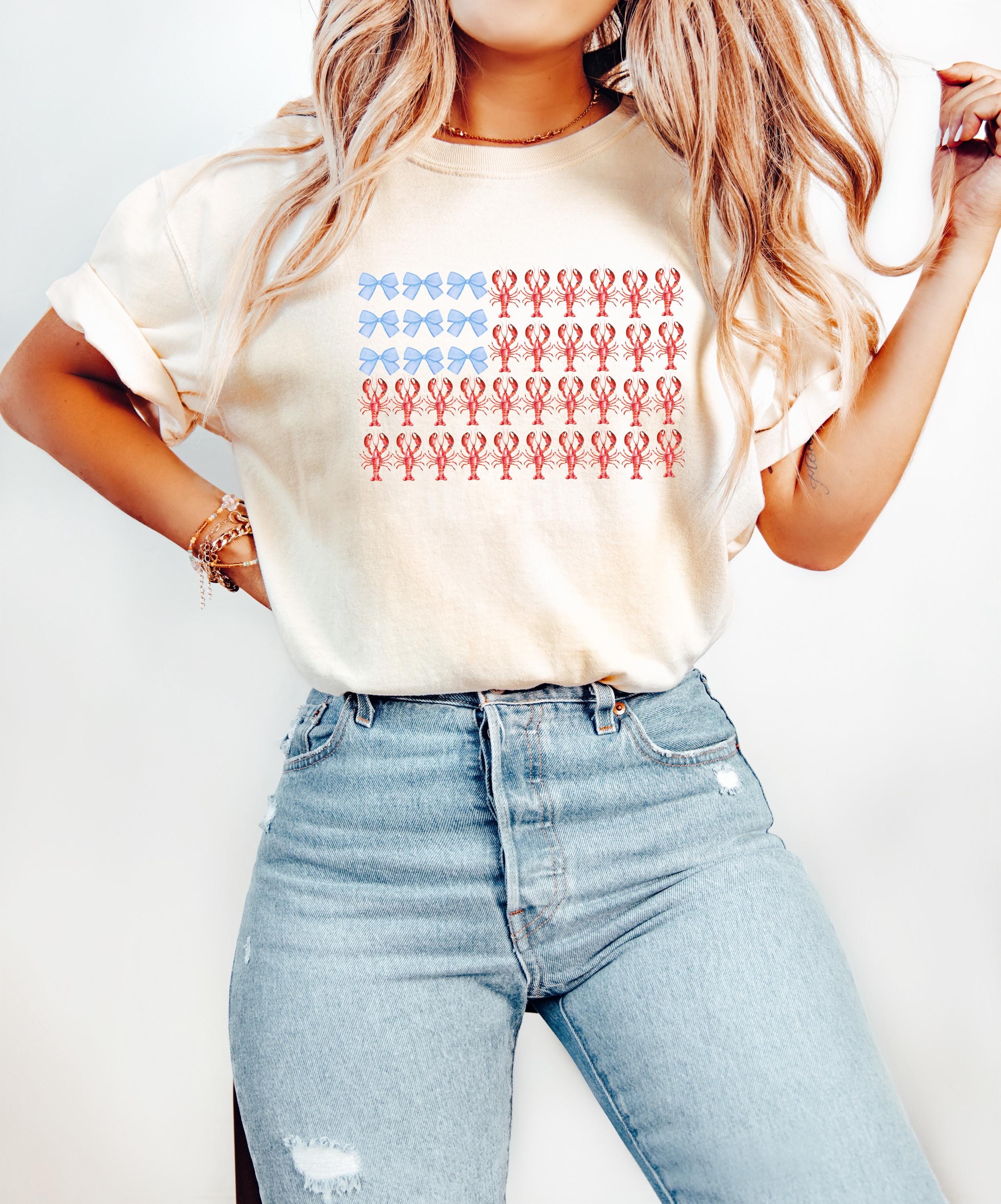 Lobster and bows Comfort Colors Tshirt, 4th of July tee, Retro fourth shirt, Unisex July 4th T, American Flag Shirt, Independence Day
