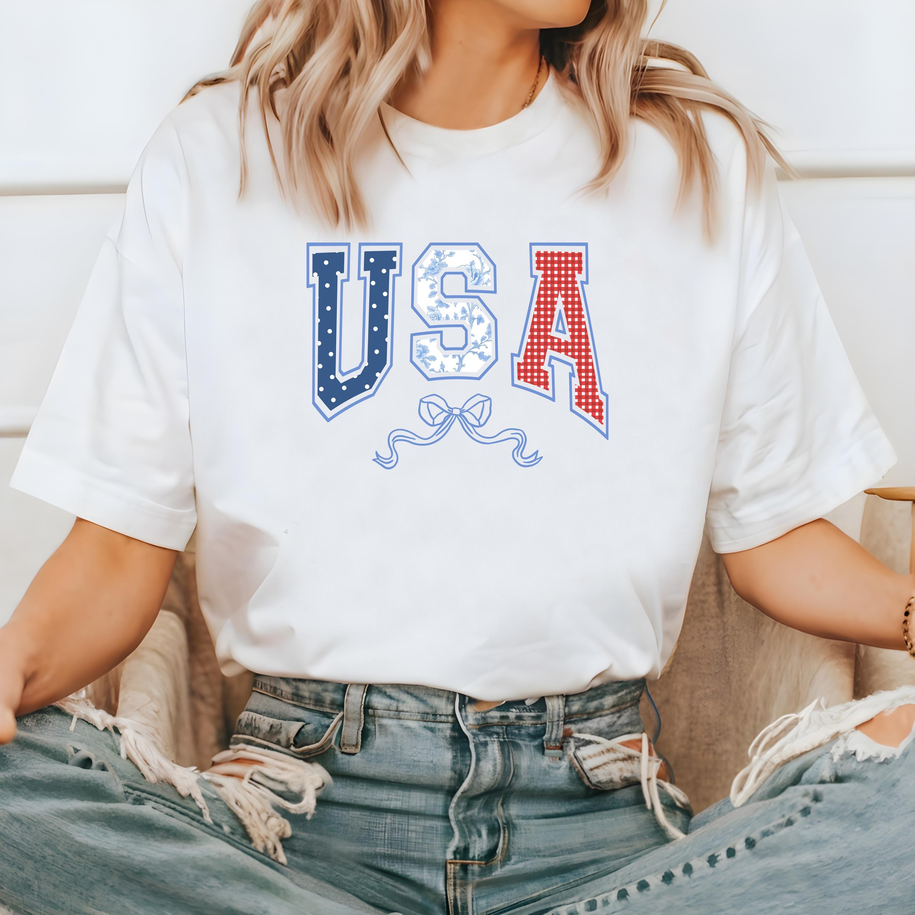 Polka Dot and Gingham USA Comfort Colors Shirt, 4th of July T, Retro fourth shirt, Unisex July 4th T, American Flag Shirt, Independence Day