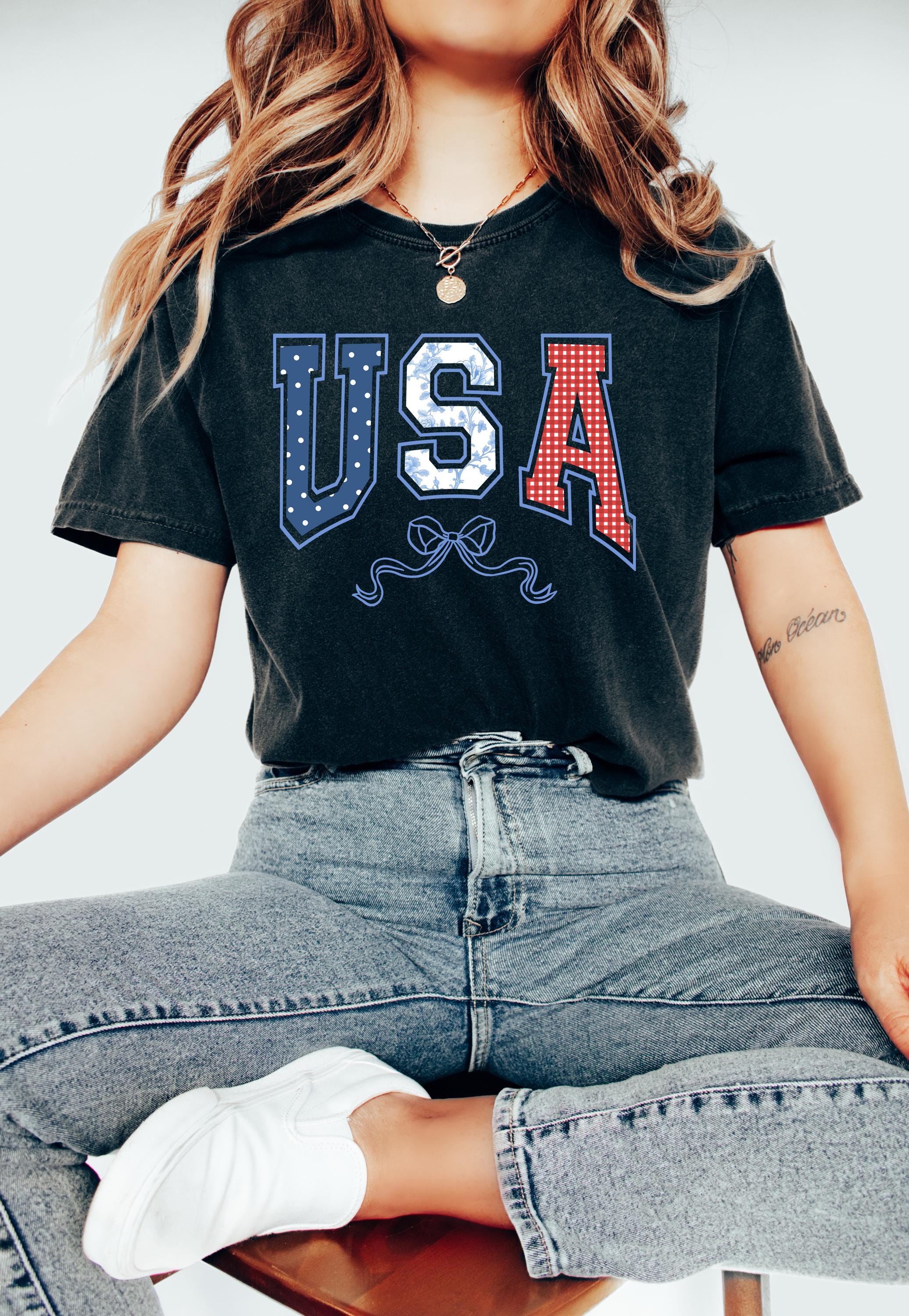 Polka Dot and Gingham USA Comfort Colors Shirt, 4th of July T, Retro fourth shirt, Unisex July 4th T, American Flag Shirt, Independence Day