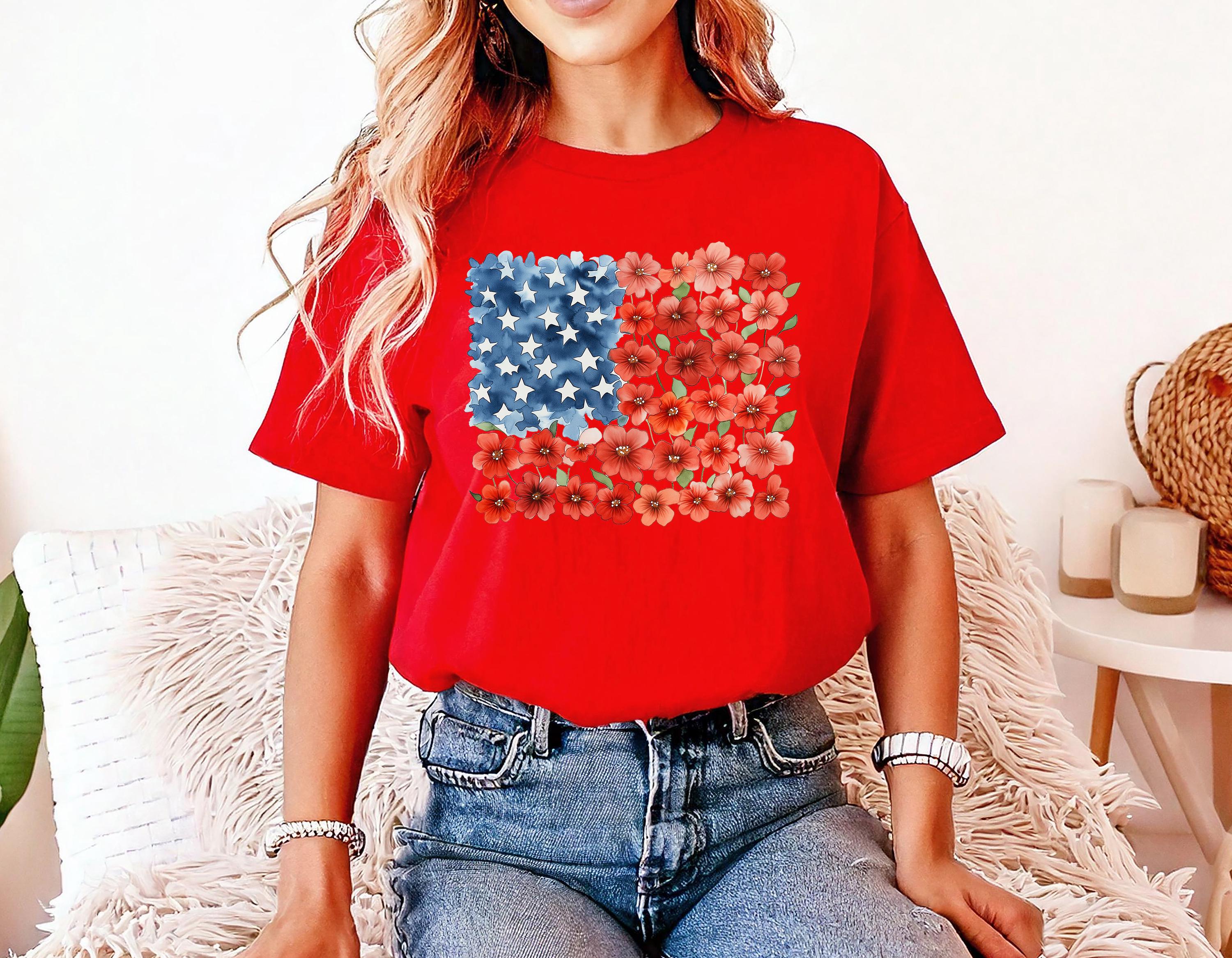 Floral American Flag Stars Comfort Colors Tshirt, USA 4th of July tee, Retro fourth shirt, Unisex July 4th T, Independence Day