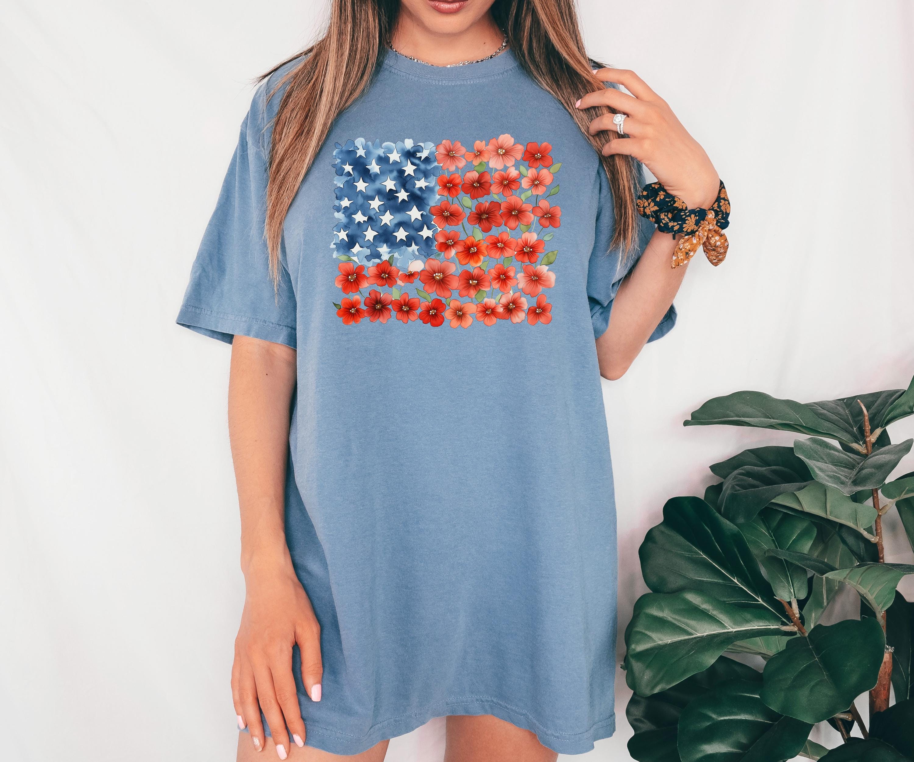 Floral American Flag Stars Comfort Colors Tshirt, USA 4th of July tee, Retro fourth shirt, Unisex July 4th T, Independence Day