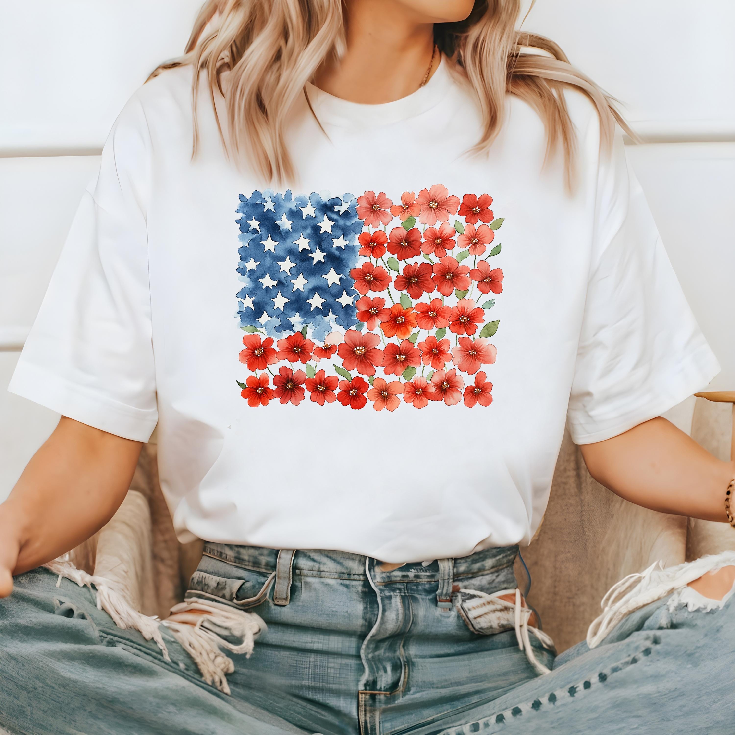 Floral American Flag Stars Comfort Colors Tshirt, USA 4th of July tee, Retro fourth shirt, Unisex July 4th T, Independence Day