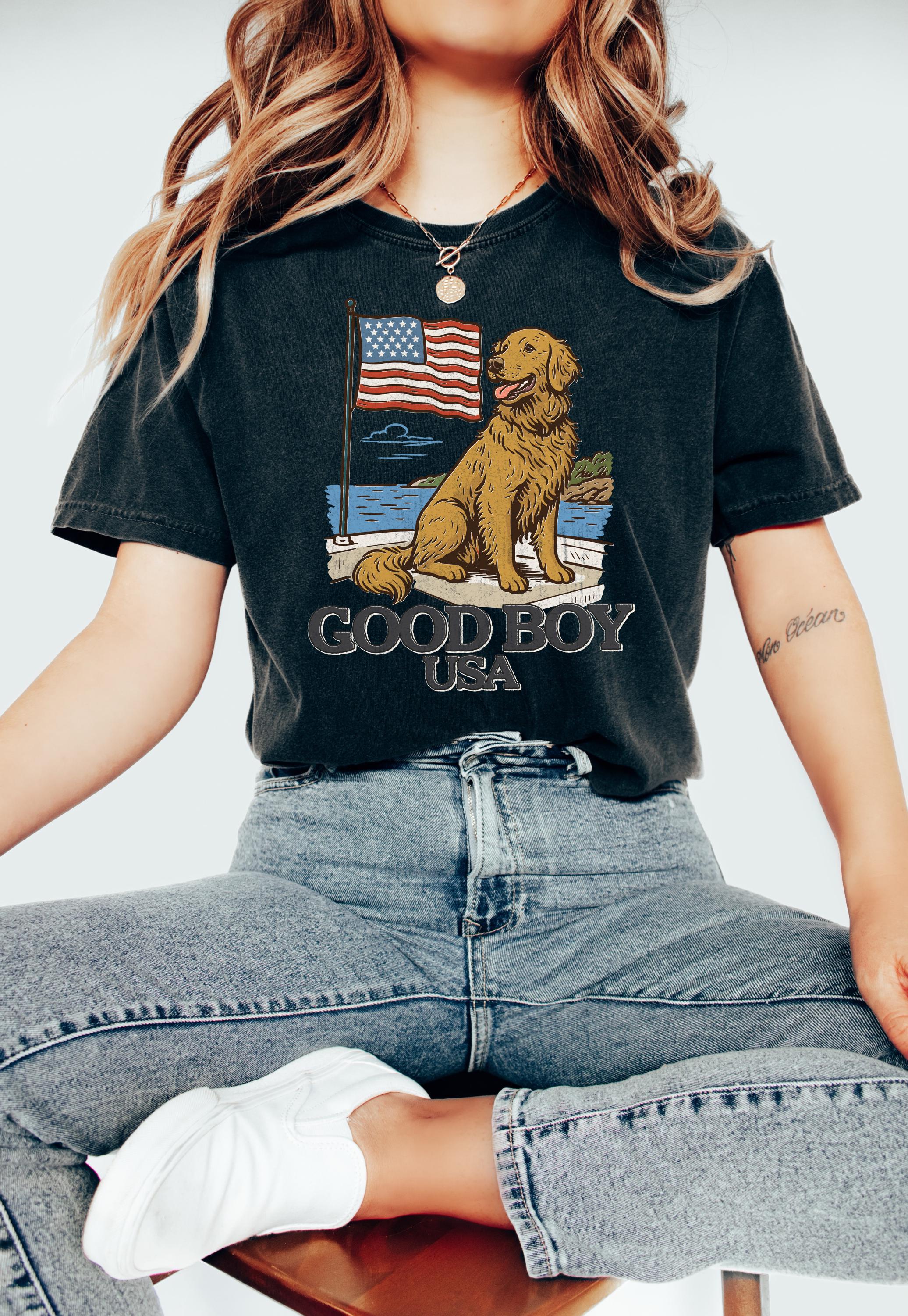 Good Boy USA Golden Retriever Comfort Colors Shirt Fourth of July T Cute fourth Shirt Unisex 4th of July Patriotic Shirt Independence Day