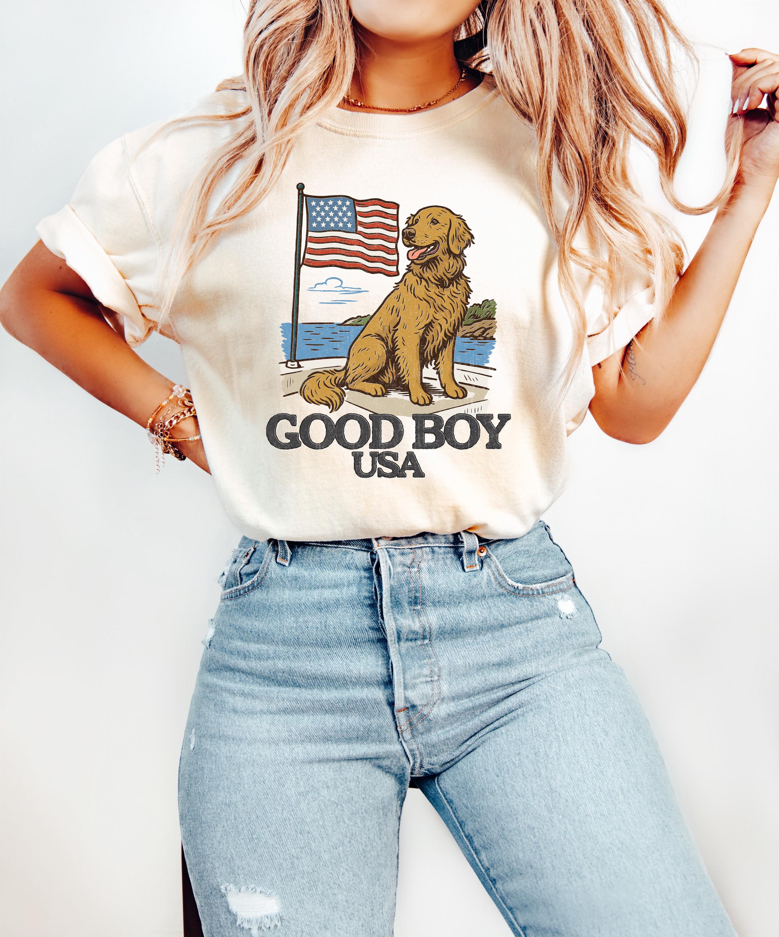 Good Boy USA Golden Retriever Comfort Colors Shirt Fourth of July T Cute fourth Shirt Unisex 4th of July Patriotic Shirt Independence Day
