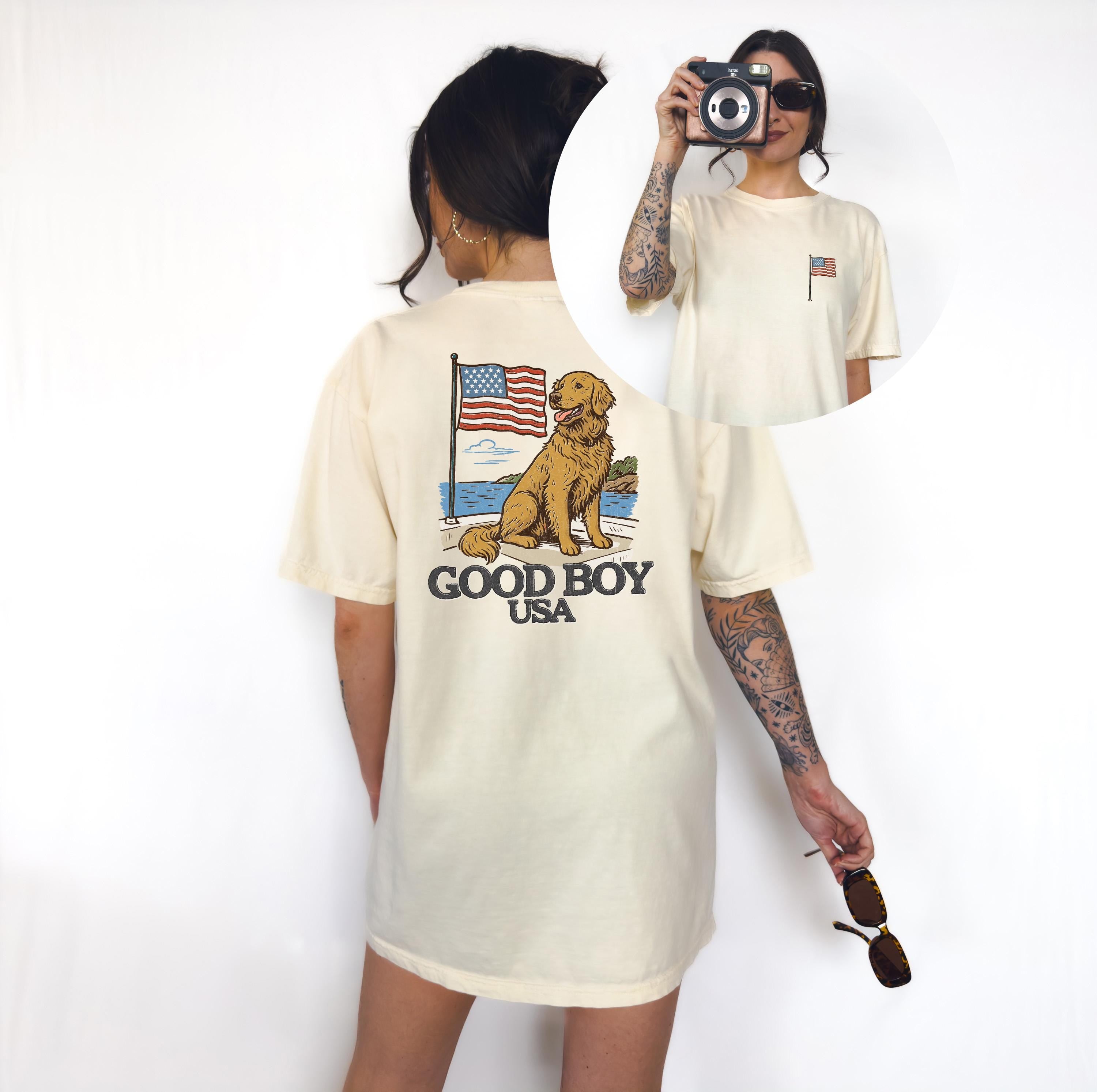 Retro Style Good Boy USA Comfort Colors shirt, 4th of July tee, American Golden Retriever shirt, Unisex 4th of July shirt, Independence Tee