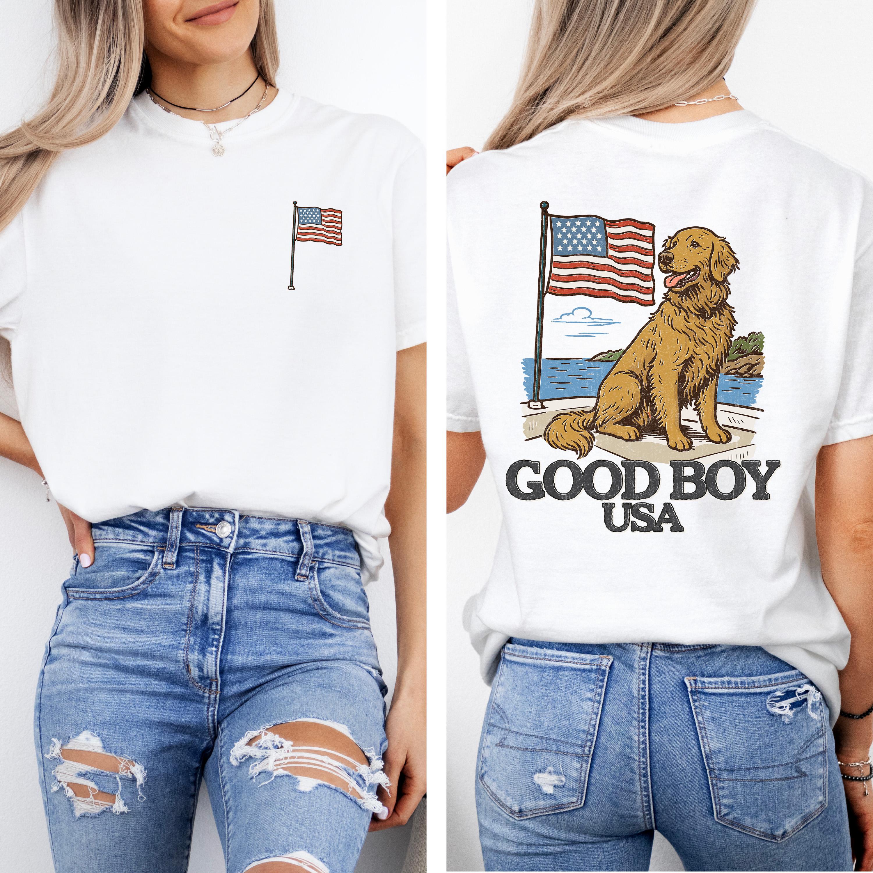 Retro Style Good Boy USA Comfort Colors shirt, 4th of July tee, American Golden Retriever shirt, Unisex 4th of July shirt, Independence Tee