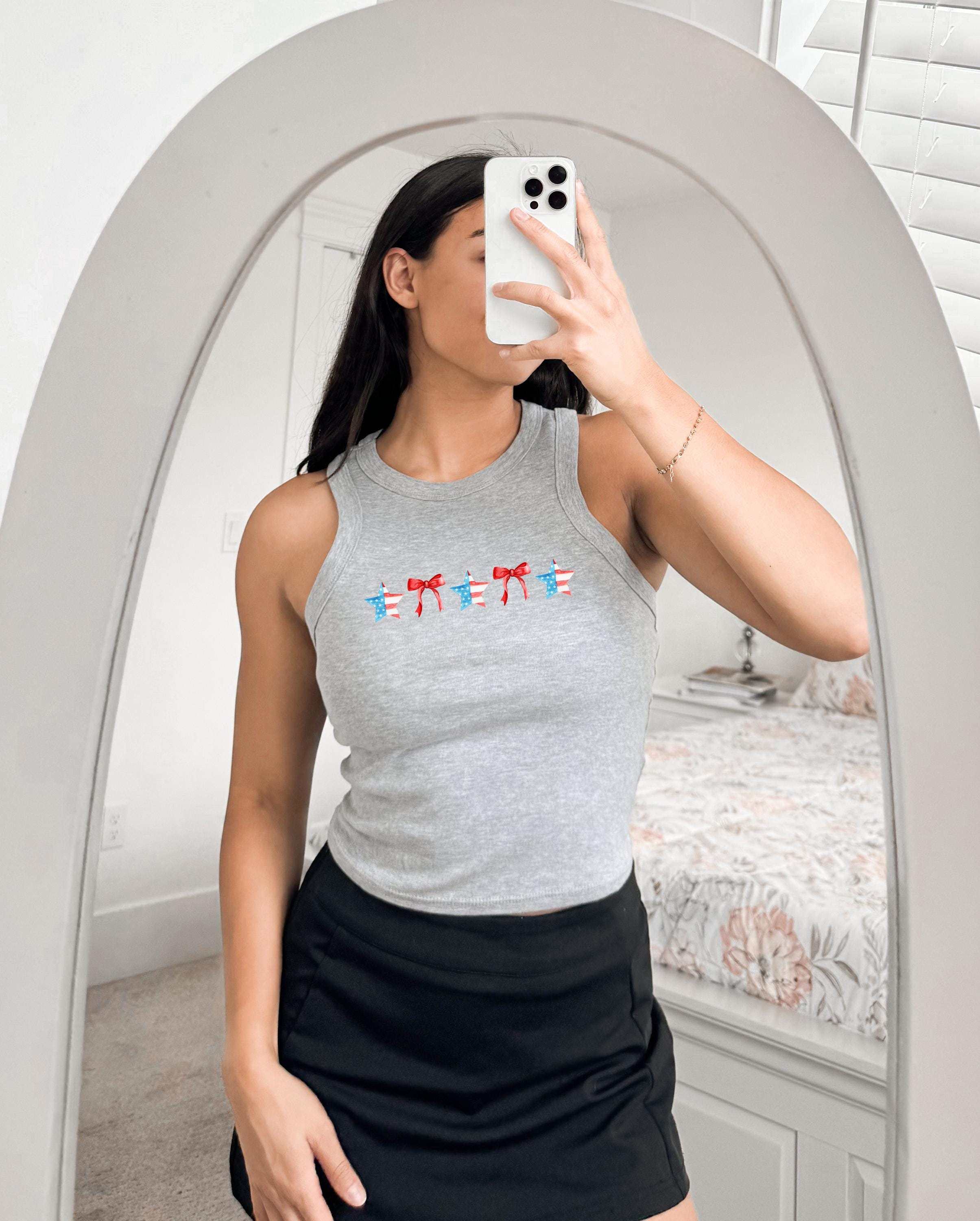 Cute Fourth of July Tank, 4th of July Stars and Stripes, Retro fourth Tshirt, Independence Day, Red Bow Design, American Flag, 1019 Tank Top