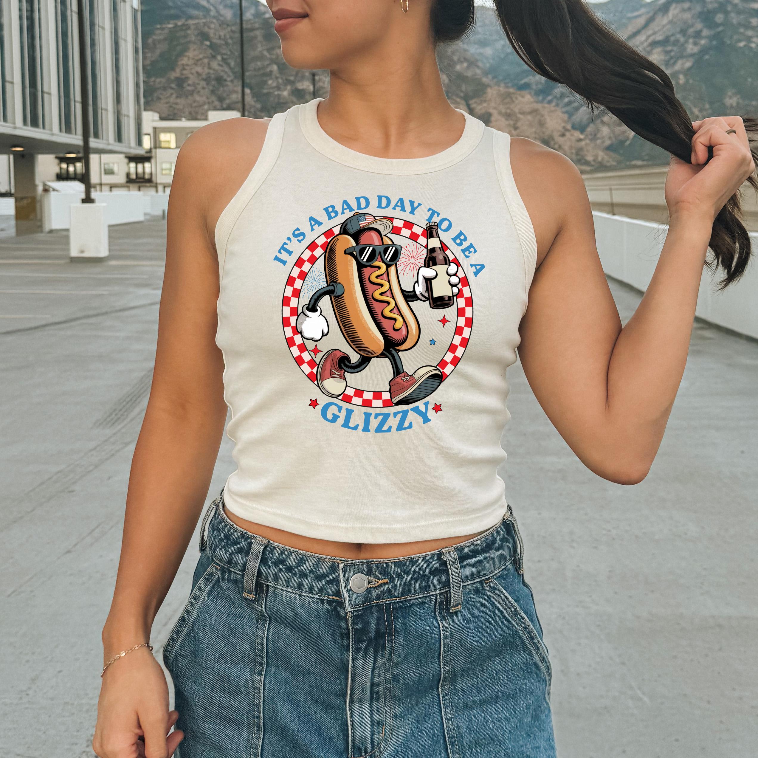 Bad Day To Be A Glizzy Tank, 4th of July Checkered T, Retro fourth Tshirt, Independence Day, Hot Dog Design, American Flag, 1019 Tank Top