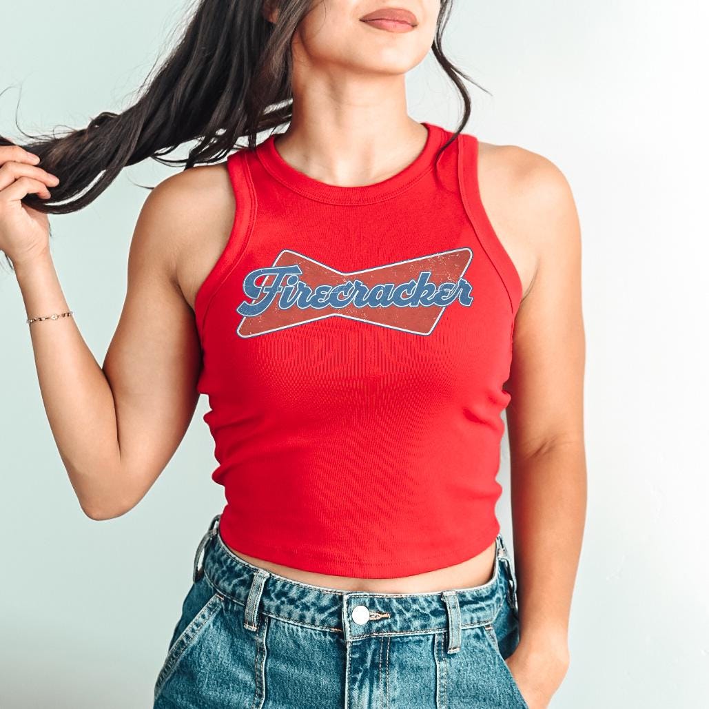 Retro Firecracker Tank, 4th of July Red White and Blue T, July Fourth Shirt, Independence Day, Baby Tee Design, American Flag, 1019 Tank Top