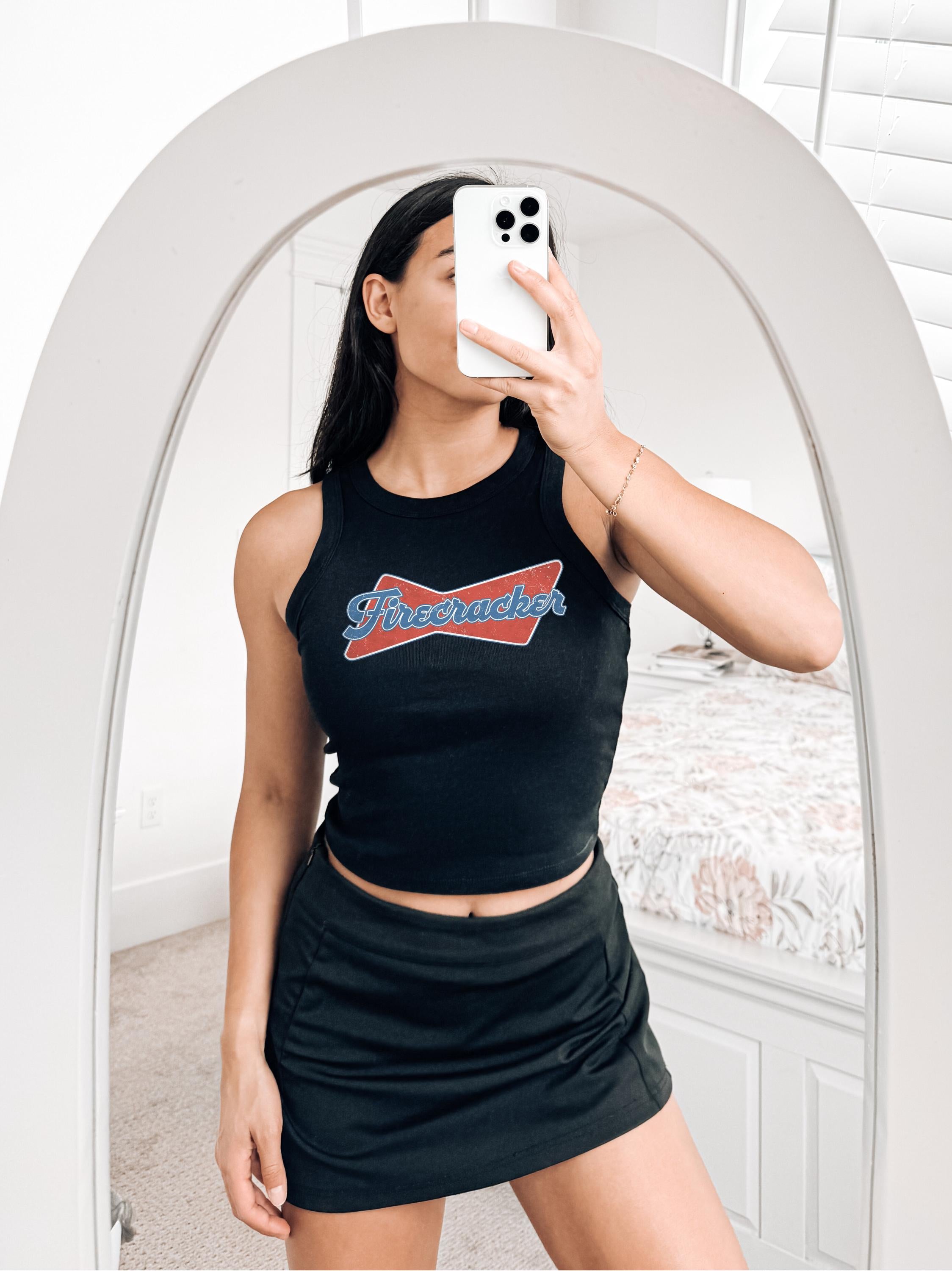 Retro Firecracker Tank, 4th of July Red White and Blue T, July Fourth Shirt, Independence Day, Baby Tee Design, American Flag, 1019 Tank Top