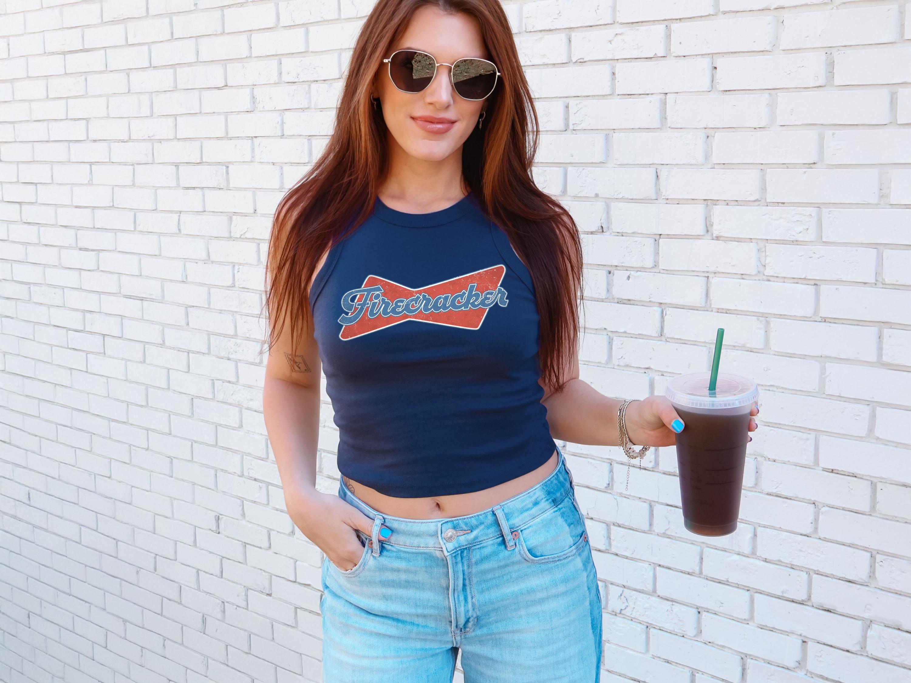 Retro Firecracker Tank, 4th of July Red White and Blue T, July Fourth Shirt, Independence Day, Baby Tee Design, American Flag, 1019 Tank Top