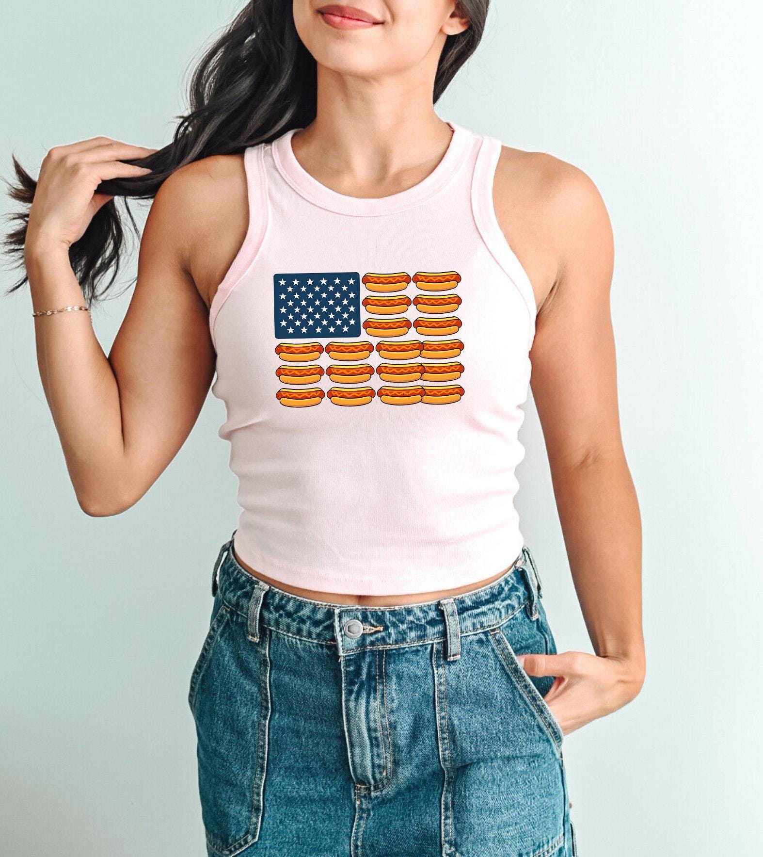 Funny Hotdog Tank, 4th of July Red White and Blue T, July Fourth Shirt, Independence Day, Baby Tee Design, American Flag, 1019 Tank Top