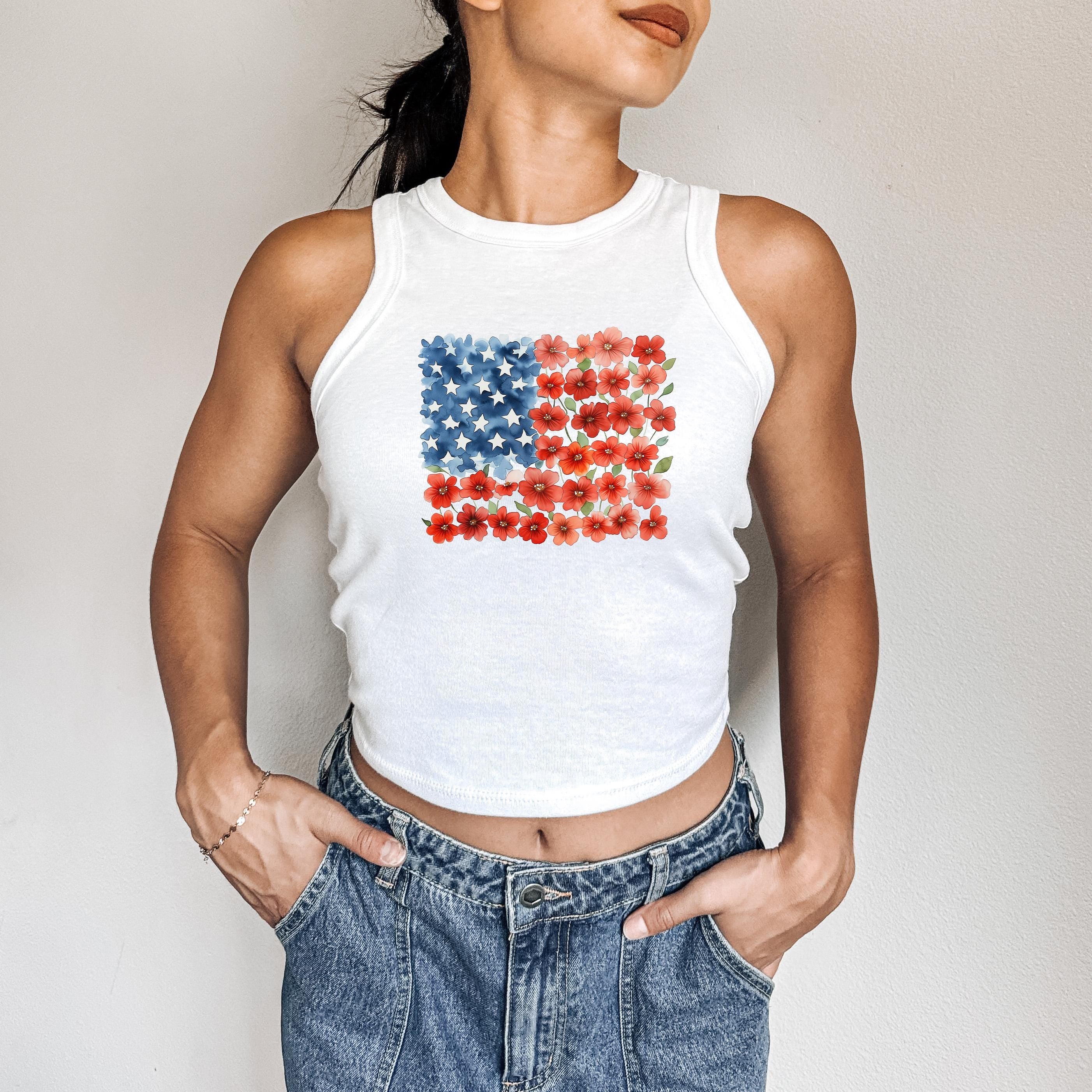 Floral American Flag Tank, 4th of July Stars And Stripes T, July Fourth Shirt, Independence Day Shirt, 1019 Tank Top, Red White And Blue