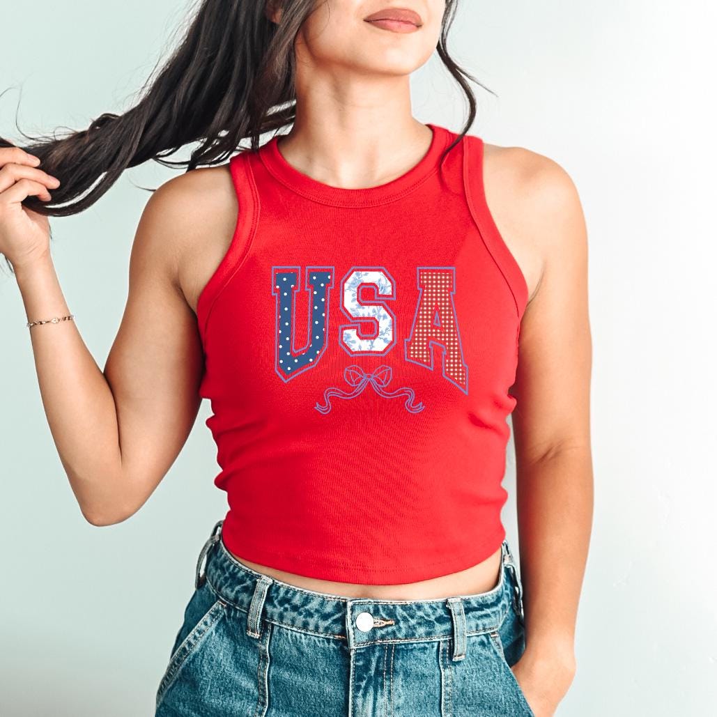 USA Coquette Bow Tank, 4th of July Stars And Stripes T, July Fourth Shirt, Independence Day Shirt, American Flag 1019 Tank Top