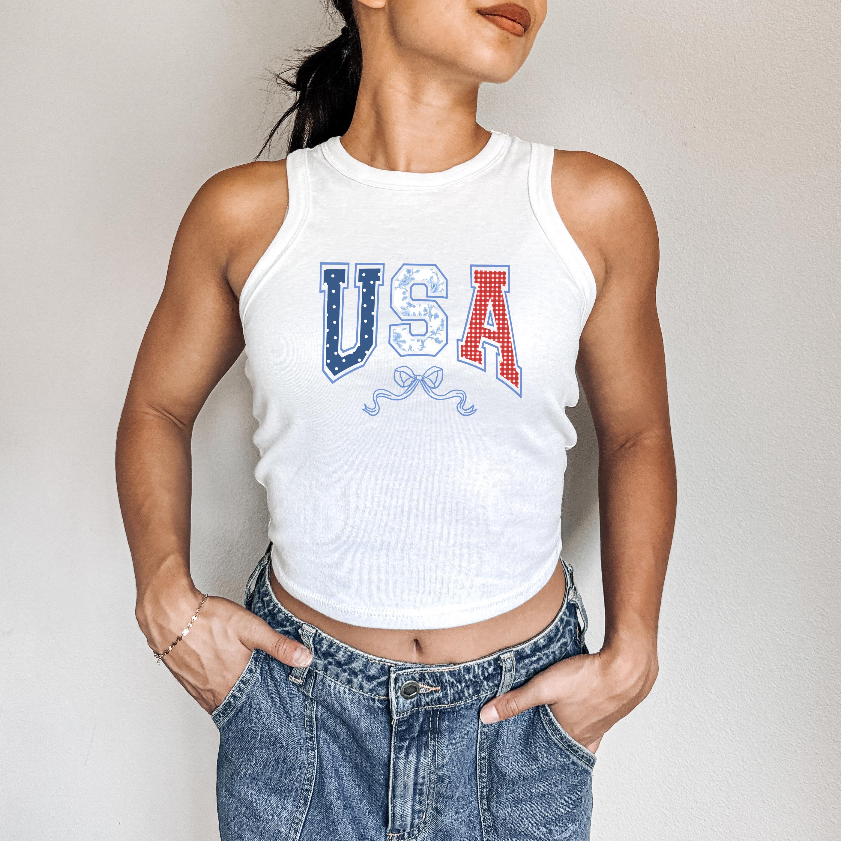 USA Coquette Bow Tank, 4th of July Stars And Stripes T, July Fourth Shirt, Independence Day Shirt, American Flag 1019 Tank Top