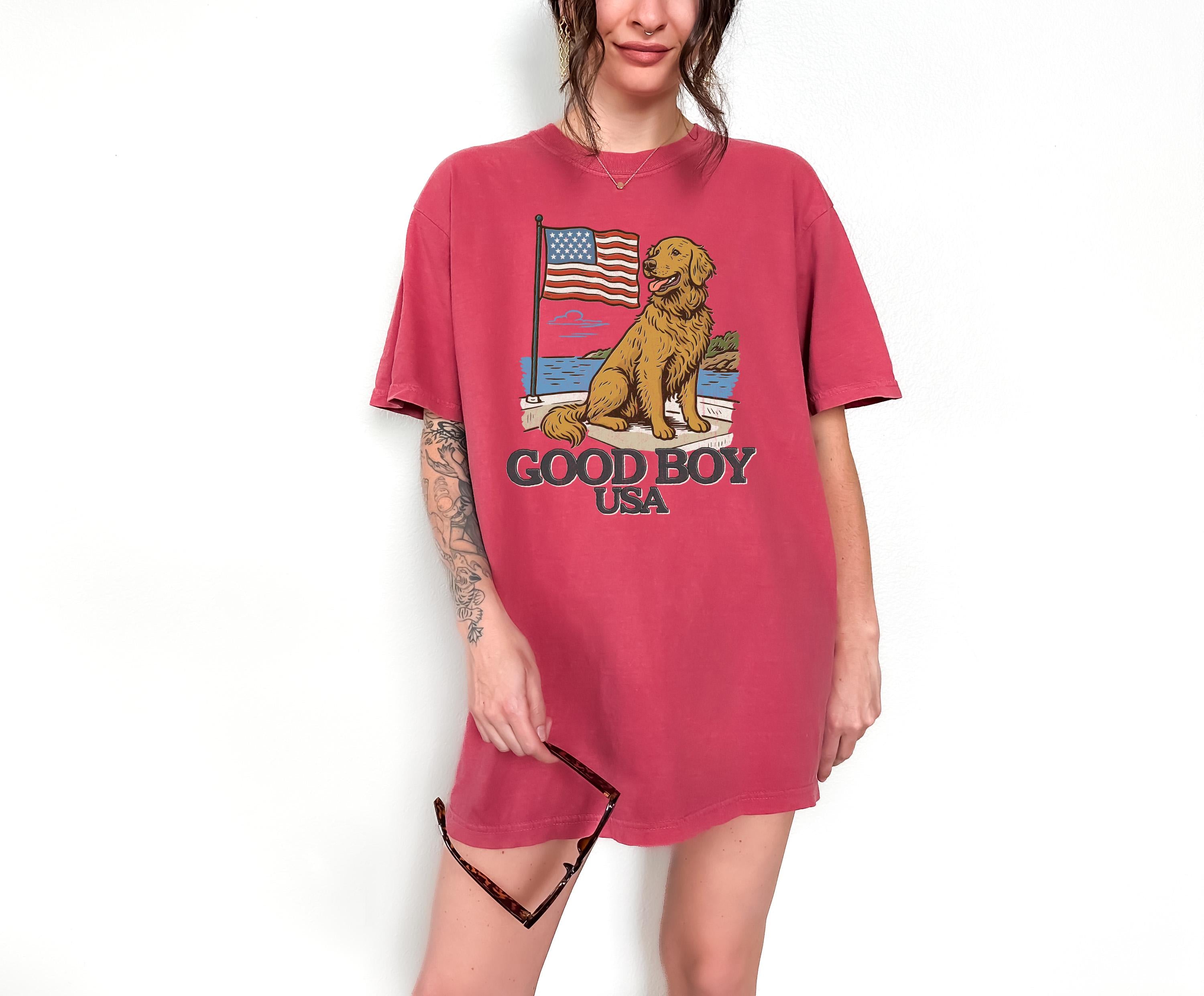 Good Boy USA Golden Retriever Comfort Colors Shirt Fourth of July T Cute fourth Shirt Unisex 4th of July Patriotic Shirt Independence Day