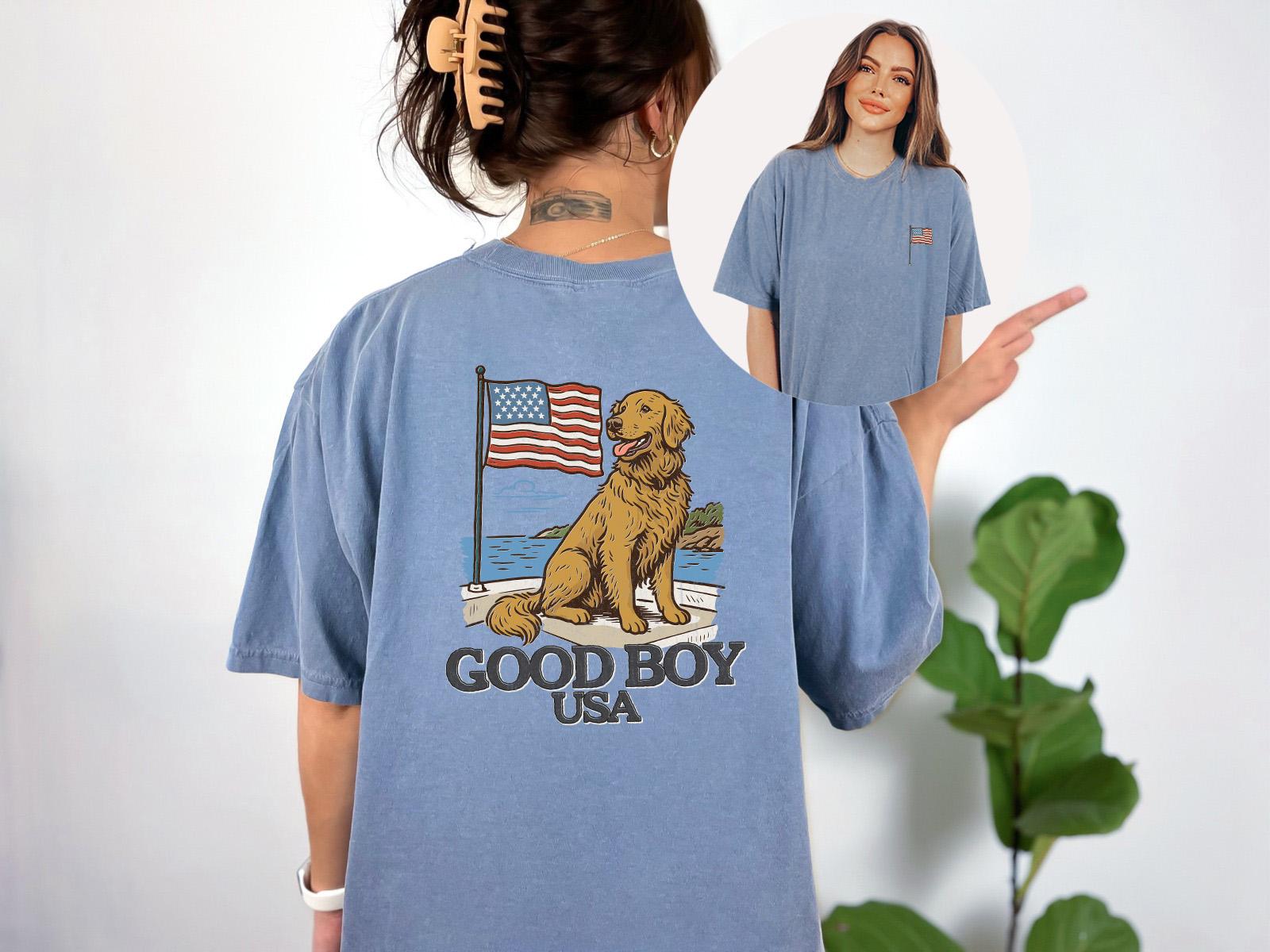 Retro Style Good Boy USA Comfort Colors shirt, 4th of July tee, American Golden Retriever shirt, Unisex 4th of July shirt, Independence Tee
