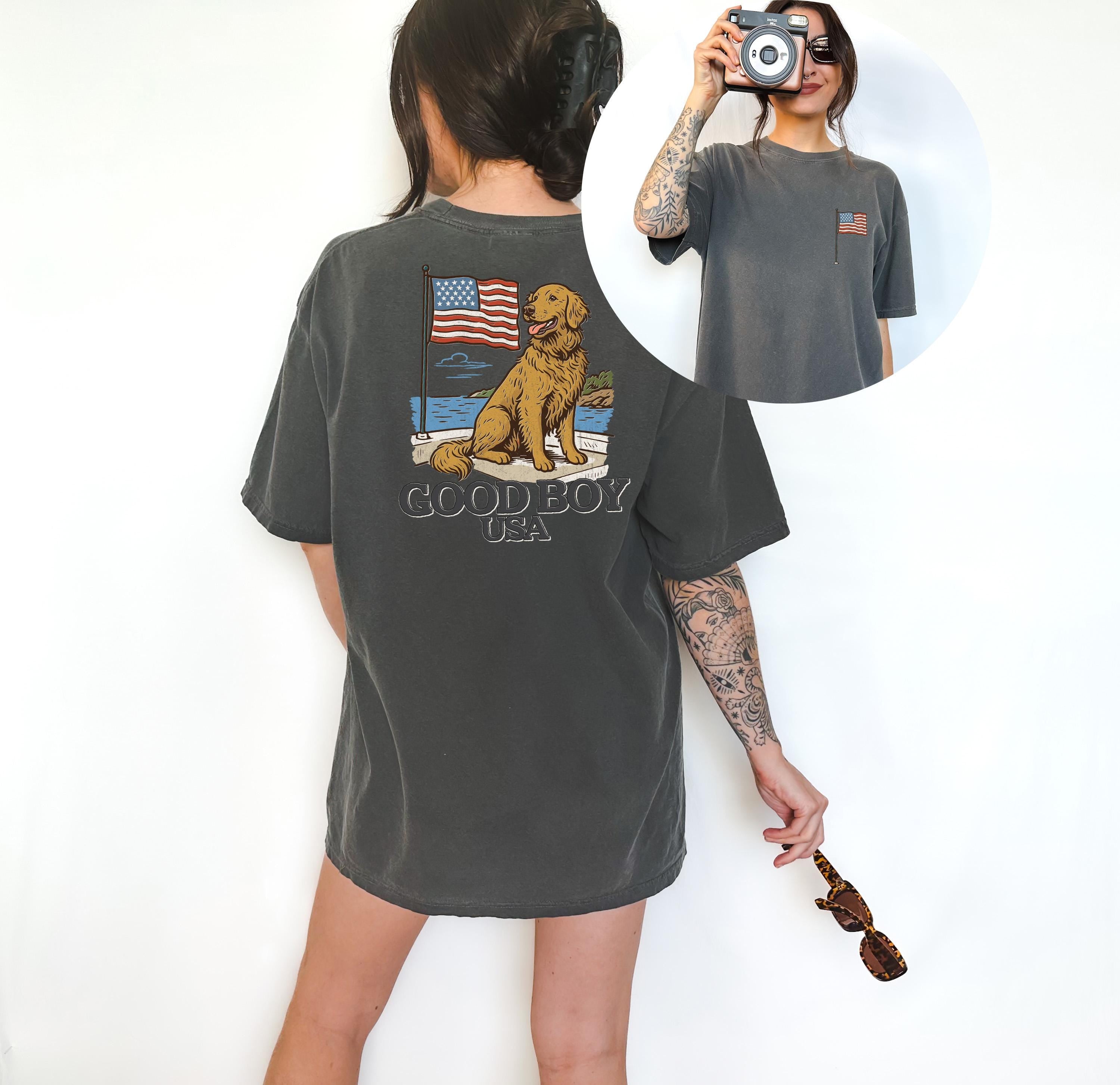Retro Style Good Boy USA Comfort Colors shirt, 4th of July tee, American Golden Retriever shirt, Unisex 4th of July shirt, Independence Tee