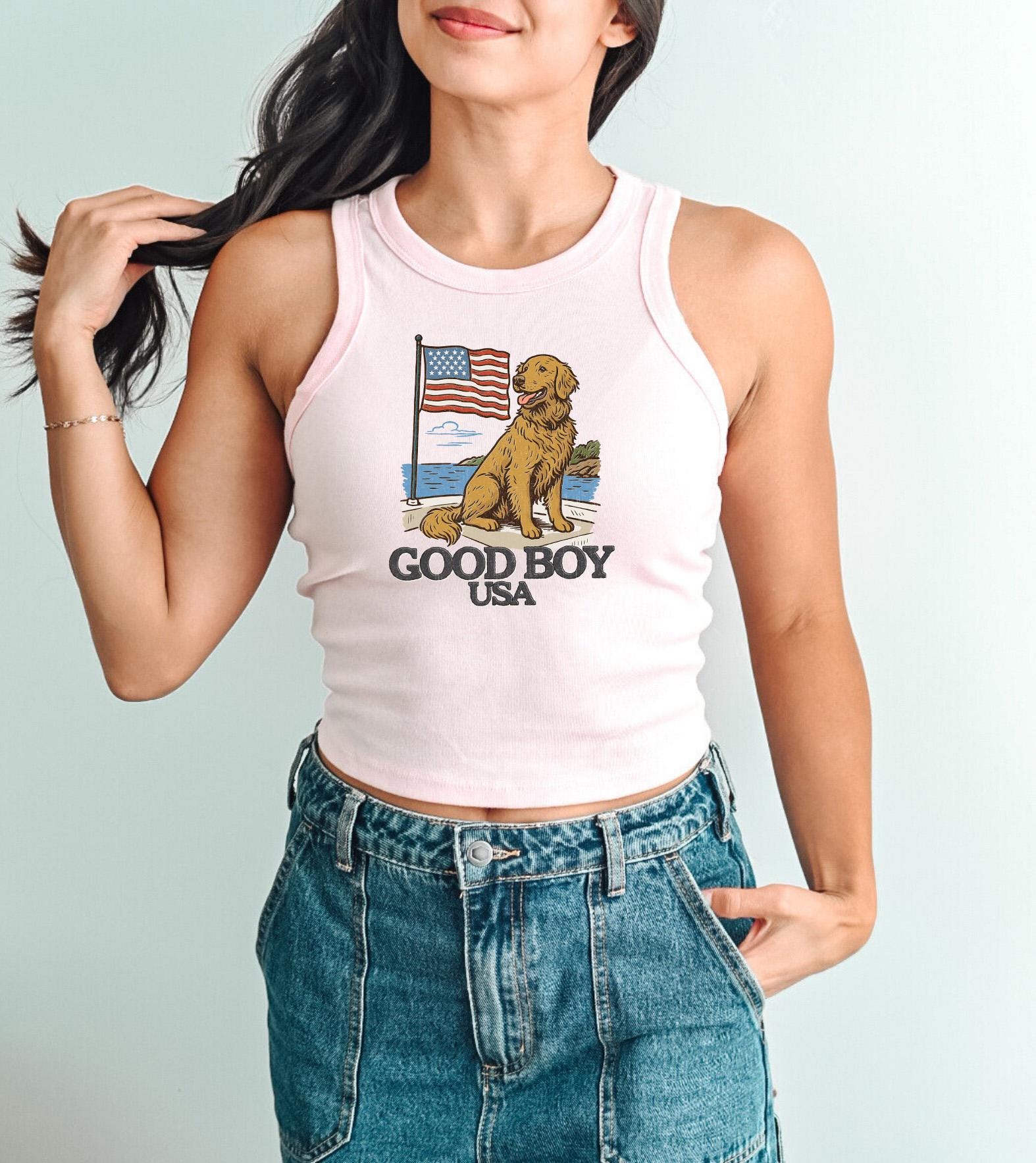 Good Boy USA Tank, 4th of July Golden Retriever Baby T, July Fourth Shirt, Independence Day Shirt American Flag 1019 Tank Top, Patriotic Tee