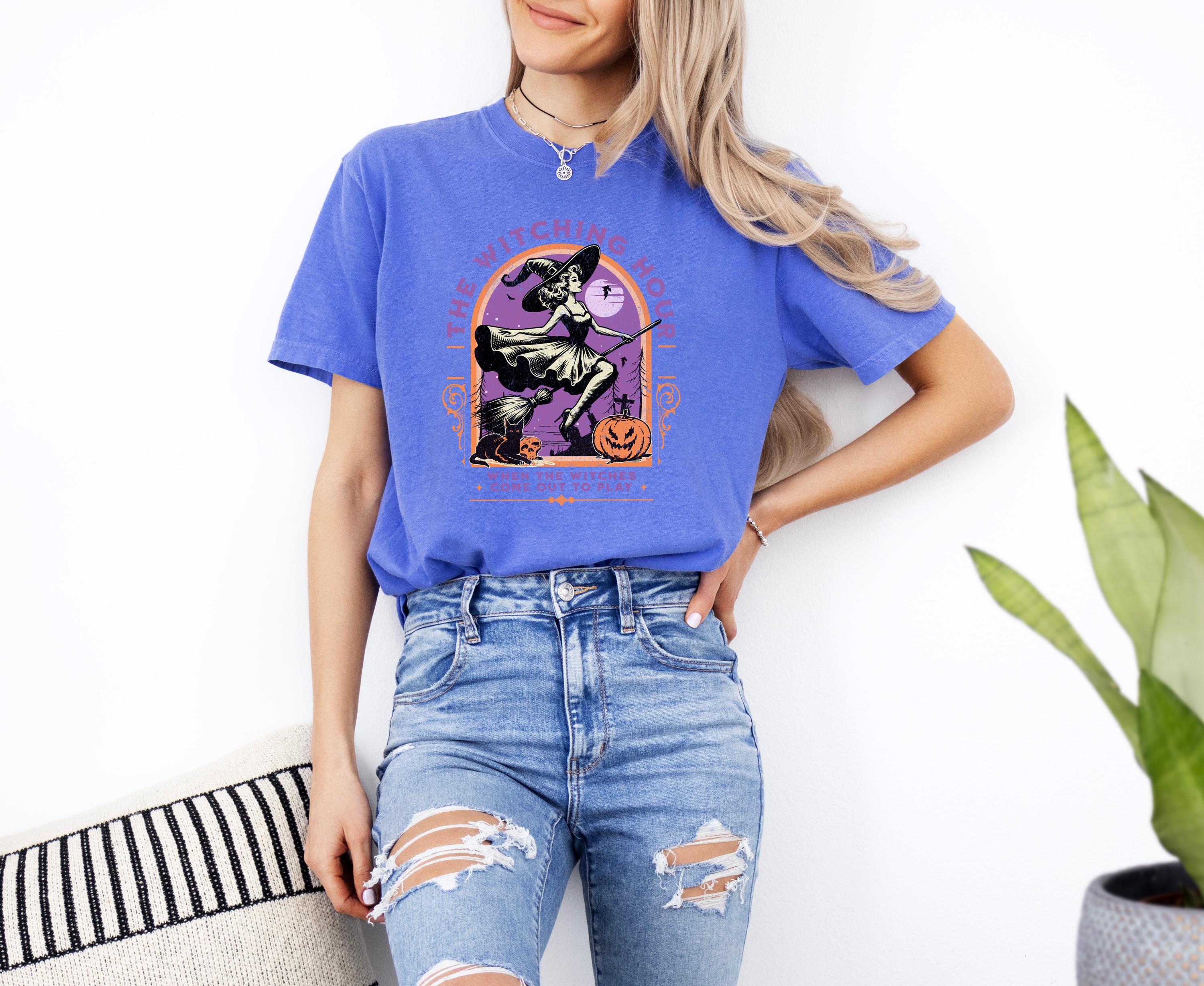 The Witching Hour Halloween Comfort Colors Shirt, Creep it Real Shirt, Spooky Witch Shirt, Retro Fall T-Shirt, Boxy Tee, Unisex Autumn T