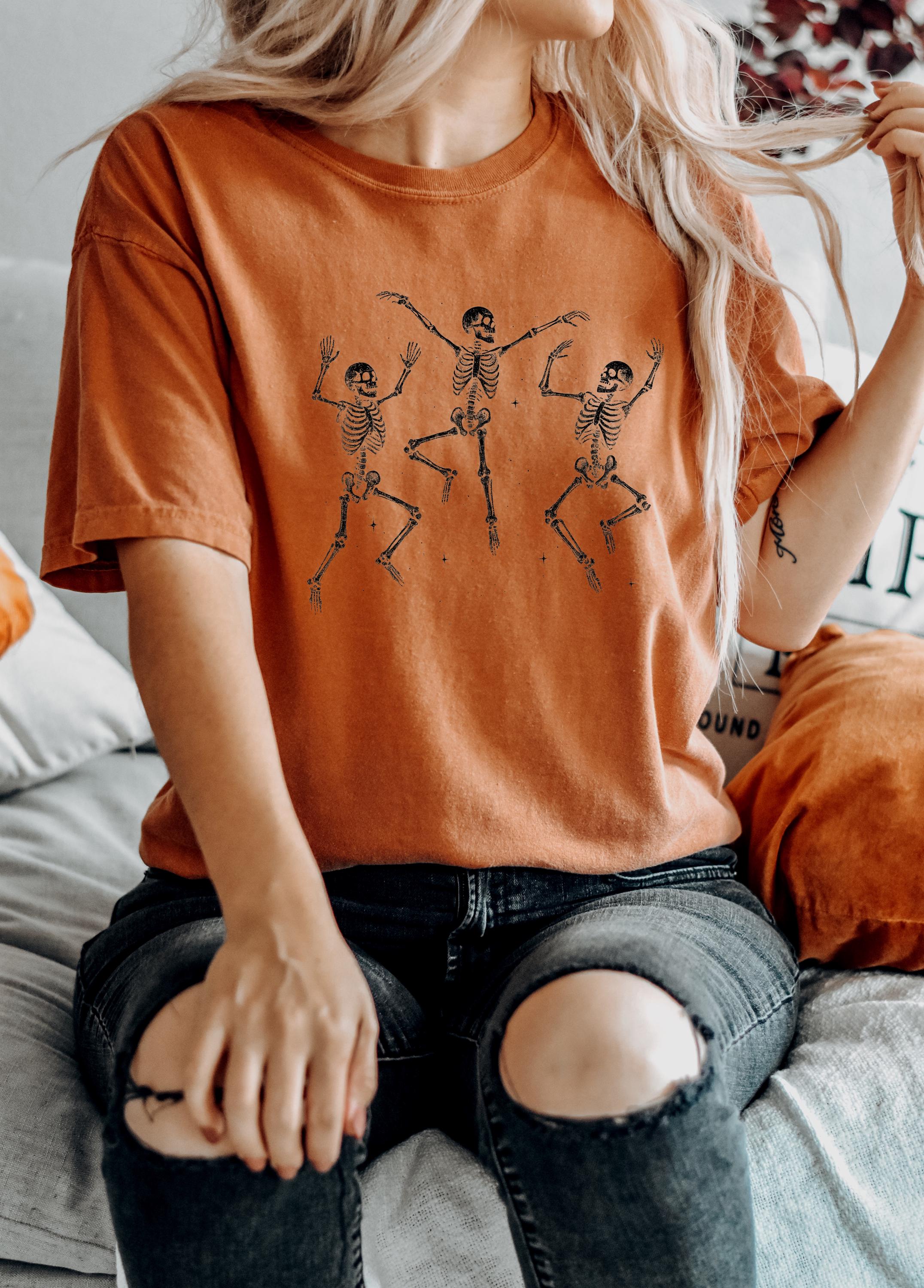 Dancing Skeleton Halloween Comfort Colors Shirt, Creep it Real Shirt, Spooky Shirt, Retro Fall TShirt, Boxy Tee, Unisex Autumn T