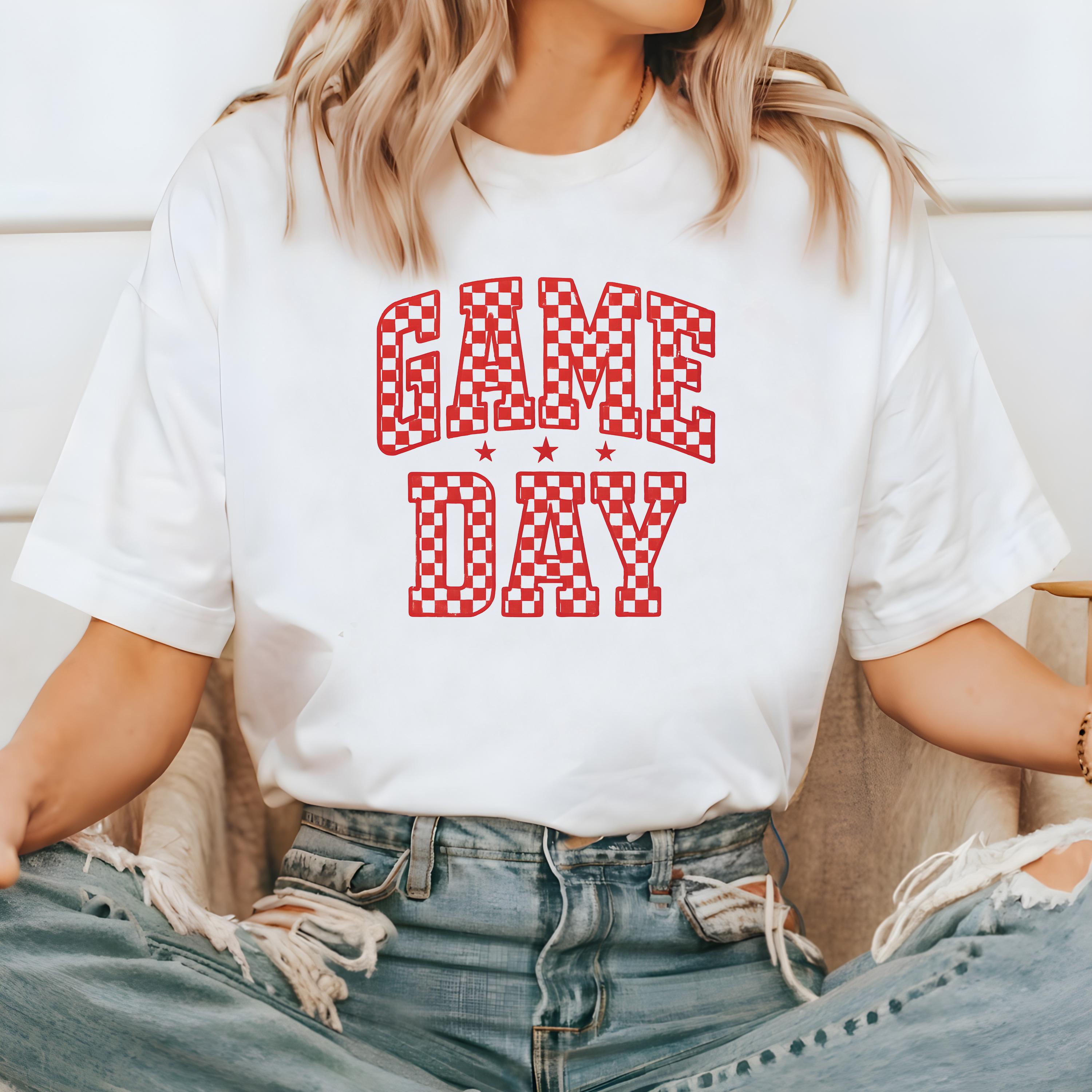 Red Checkered Game Day Comfort Colors Shirt, Football Team Shirt, Vintage Shirt, Football Shirt, Retro Fall Shirt, Fall Tee