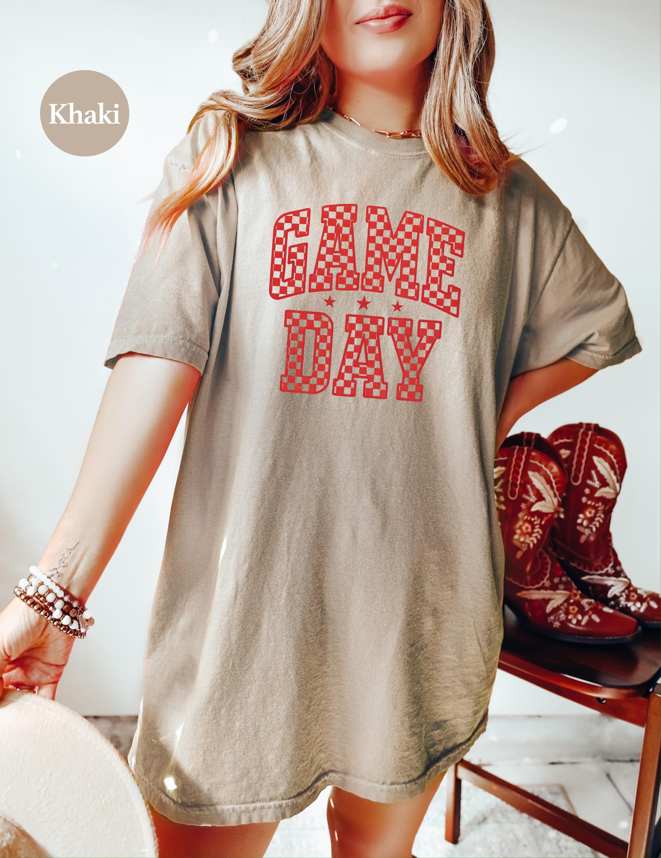 Red Checkered Game Day Comfort Colors Shirt, Football Team Shirt, Vintage Shirt, Football Shirt, Retro Fall Shirt, Fall Tee
