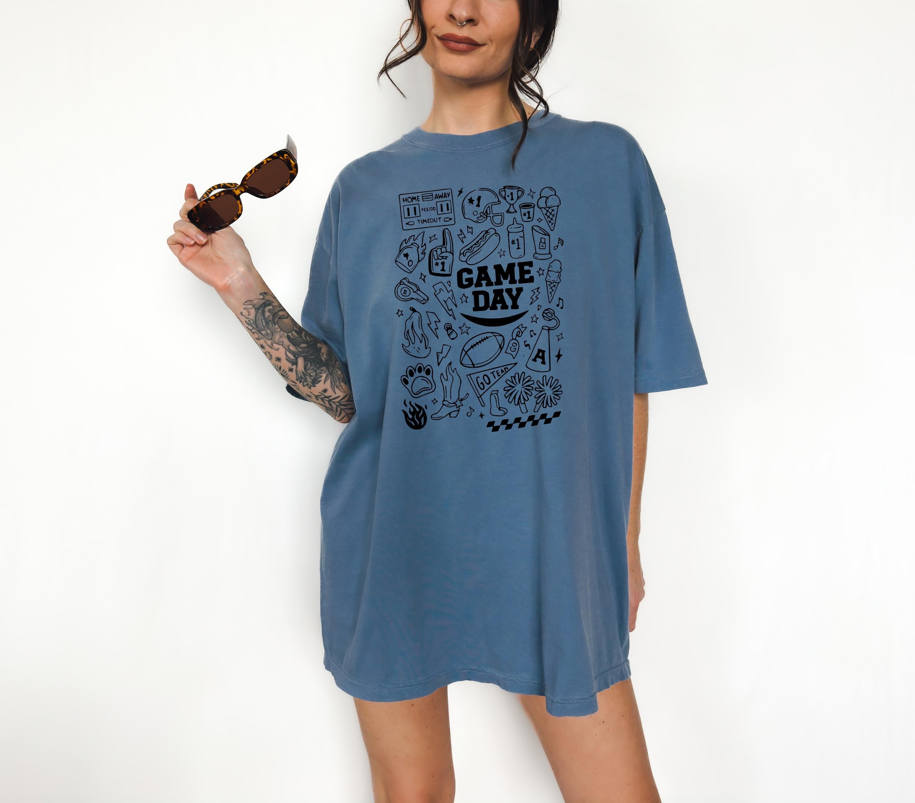 Fun Game Day Doodle Comfort Colors Shirt, Football Team Shirt, Vintage Shirt, Football Shirt, Retro Fall Shirt, Fall Tee