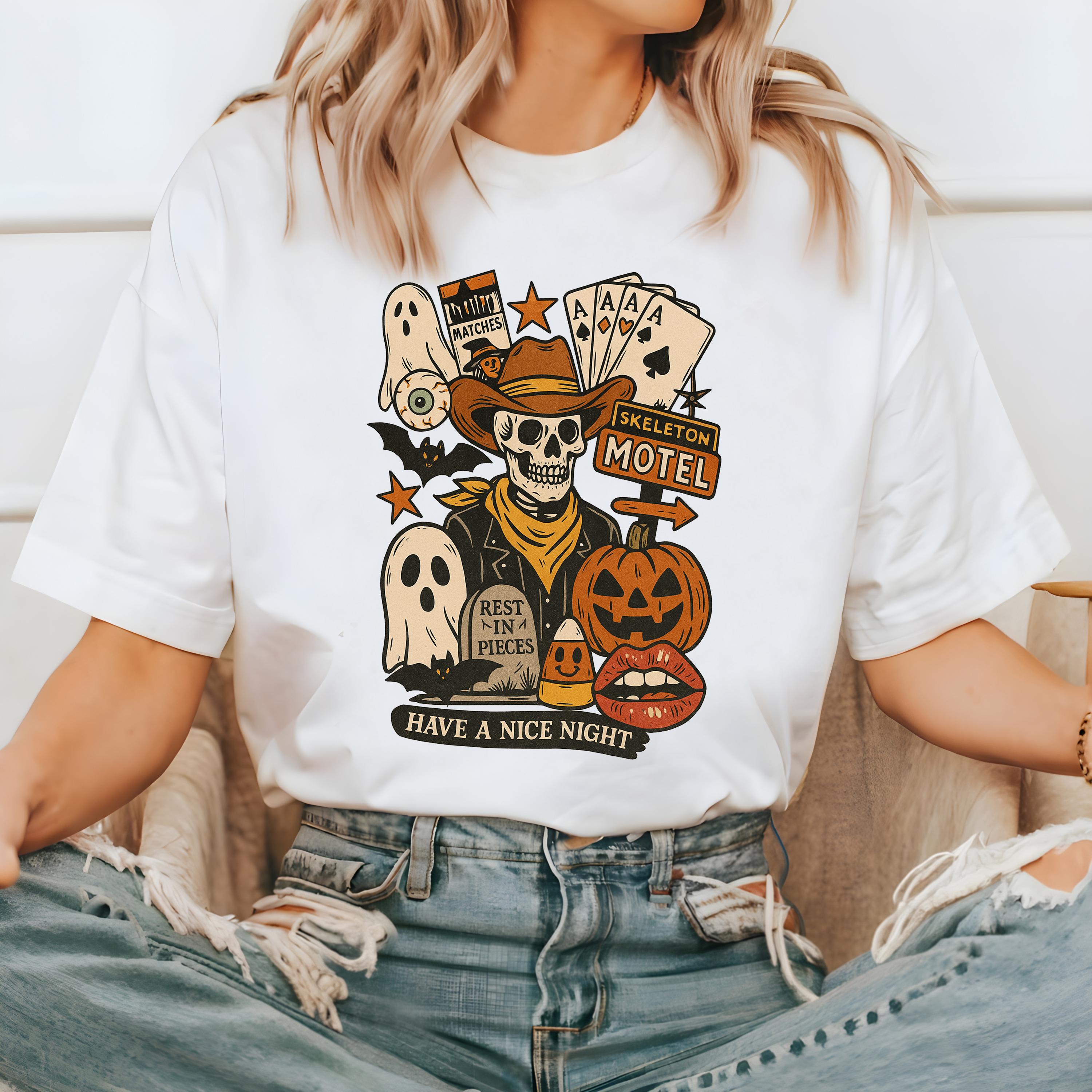 Skeleton Motel Halloween Comfort Colors Shirt, Creep it Real Shirt, Spooky Shirt, Retro Fall TShirt, Boxy Tee, Unisex Autumn T