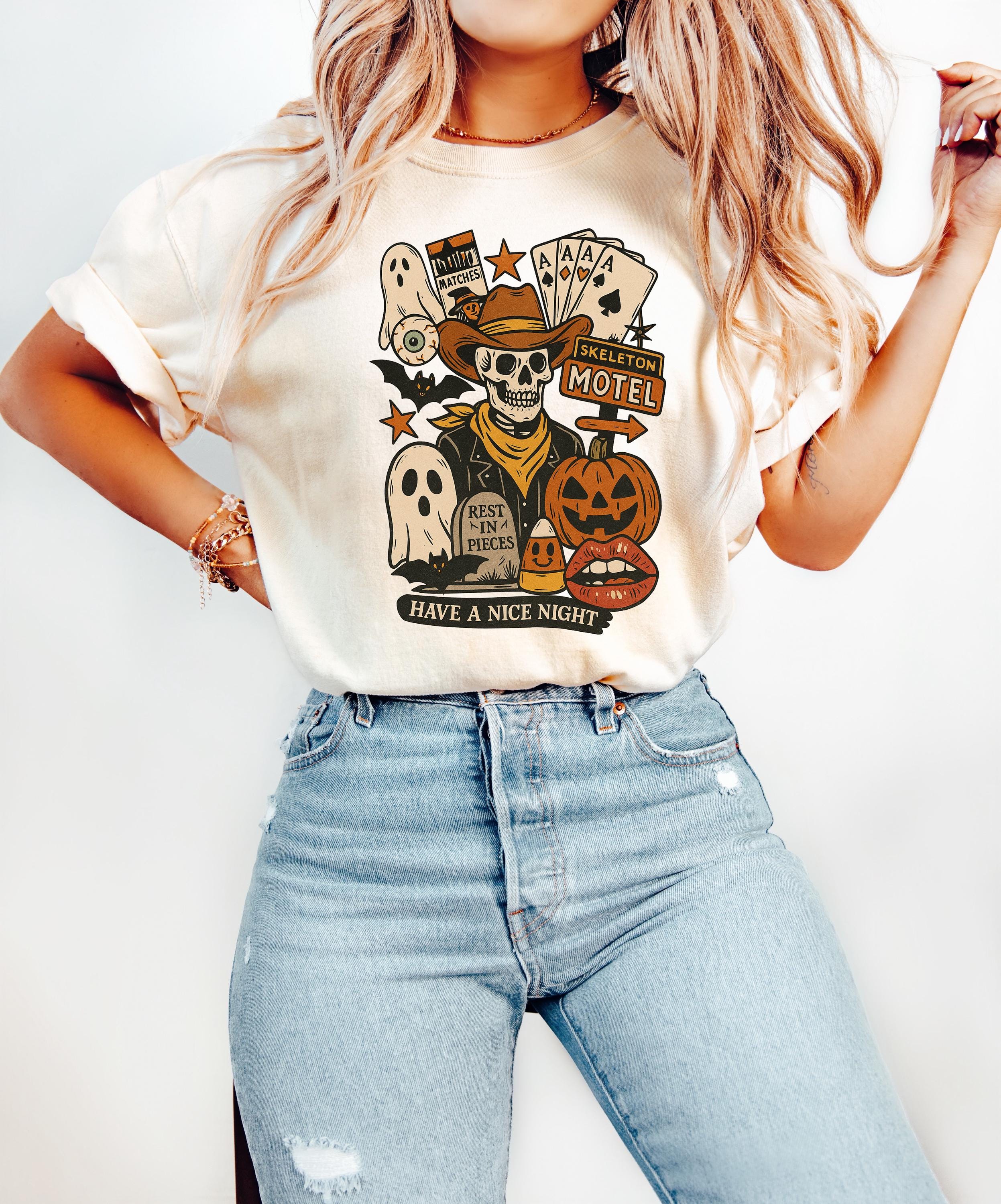 Skeleton Motel Halloween Comfort Colors Shirt, Creep it Real Shirt, Spooky Shirt, Retro Fall TShirt, Boxy Tee, Unisex Autumn T