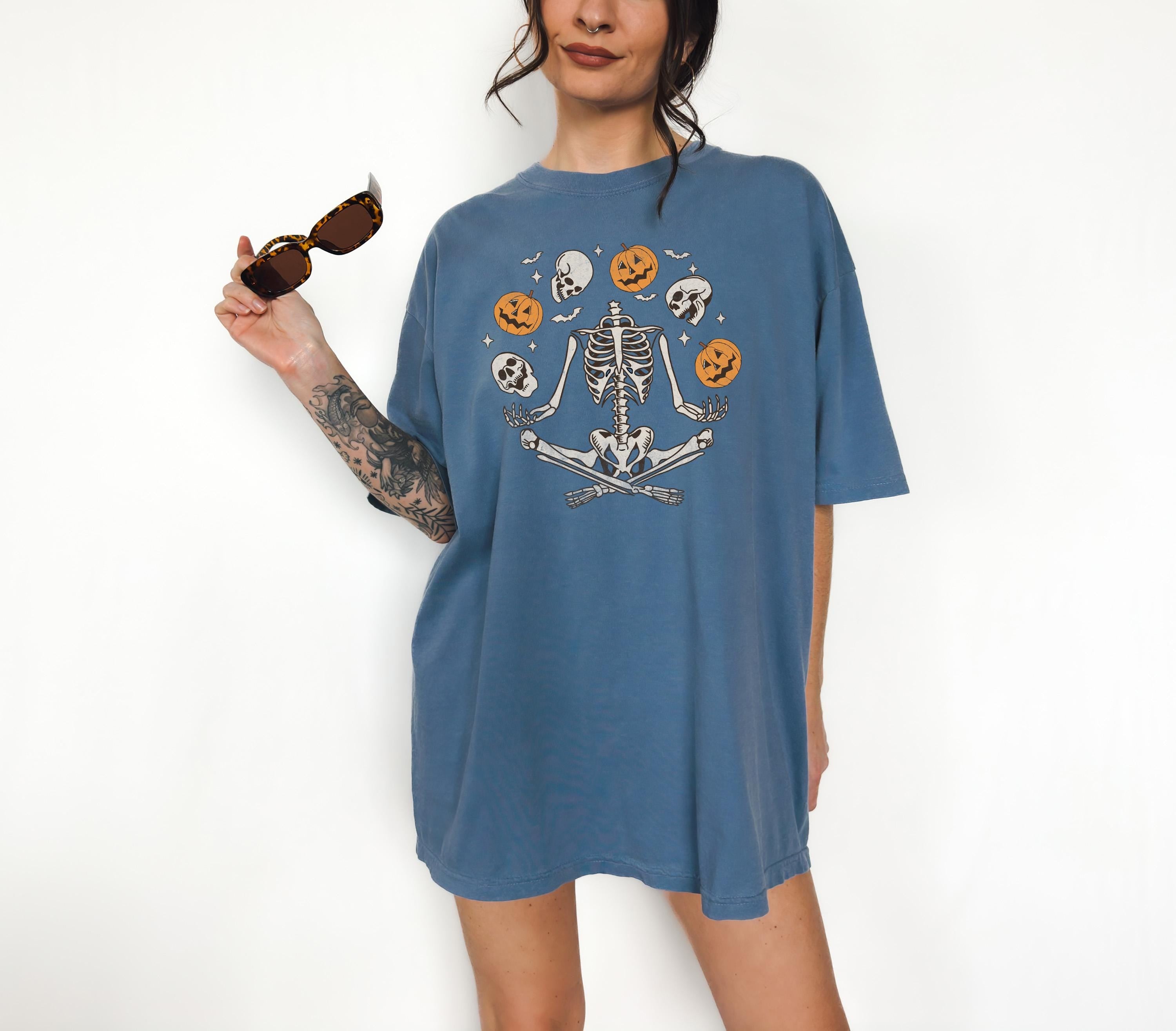 Juggling Skeleton Jack O Lantern Halloween Comfort Colors Shirt, Creep it Real Shirt, Spooky Shirt, Retro Fall TShirt, Boxy Tee, Autumn T