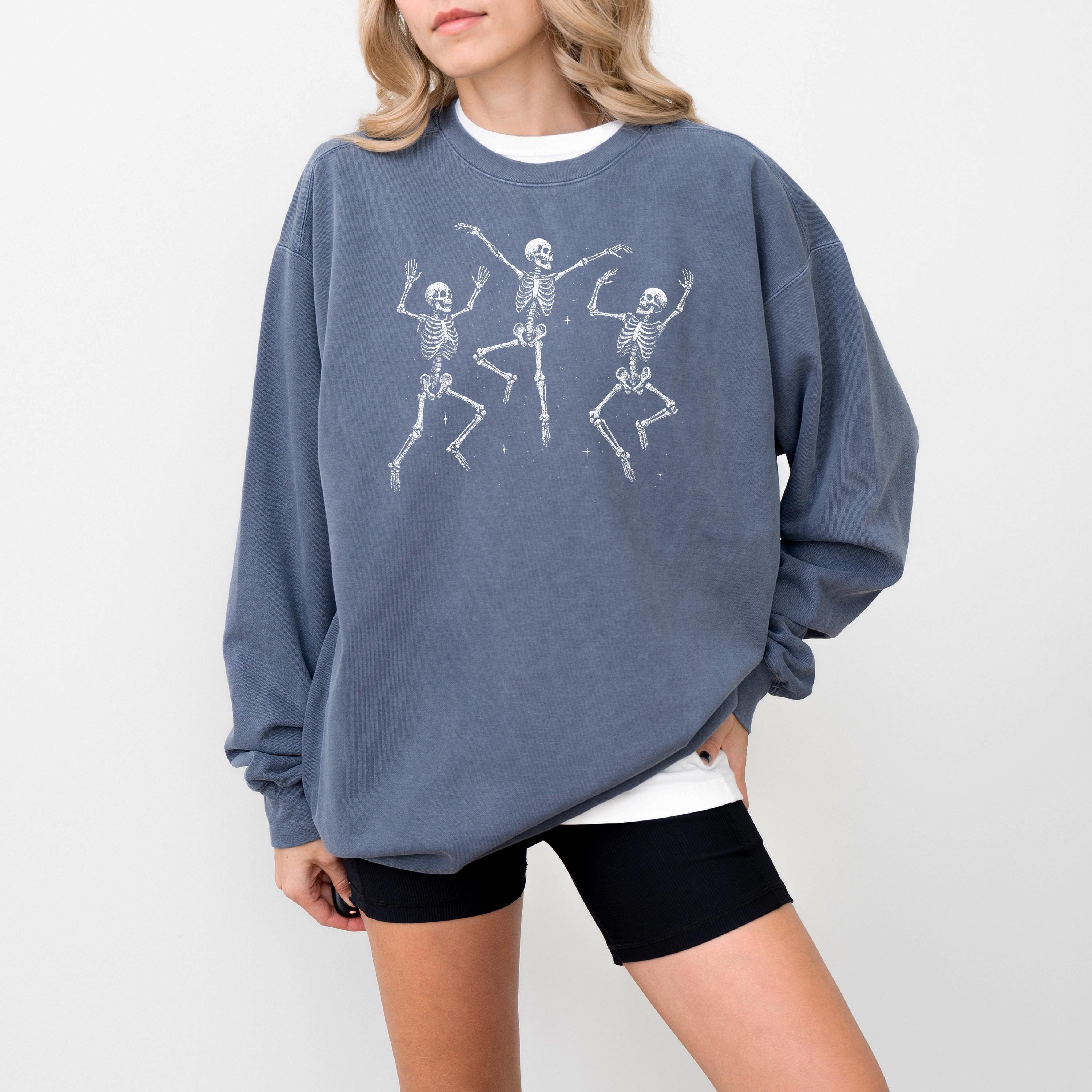 New Dancing Skeletons Comfort Colors Sweatshirt, Spooky Skull Design, DTG Printed Design, Fall Pumpkin, Autumn Sweater, Halloween Crewneck