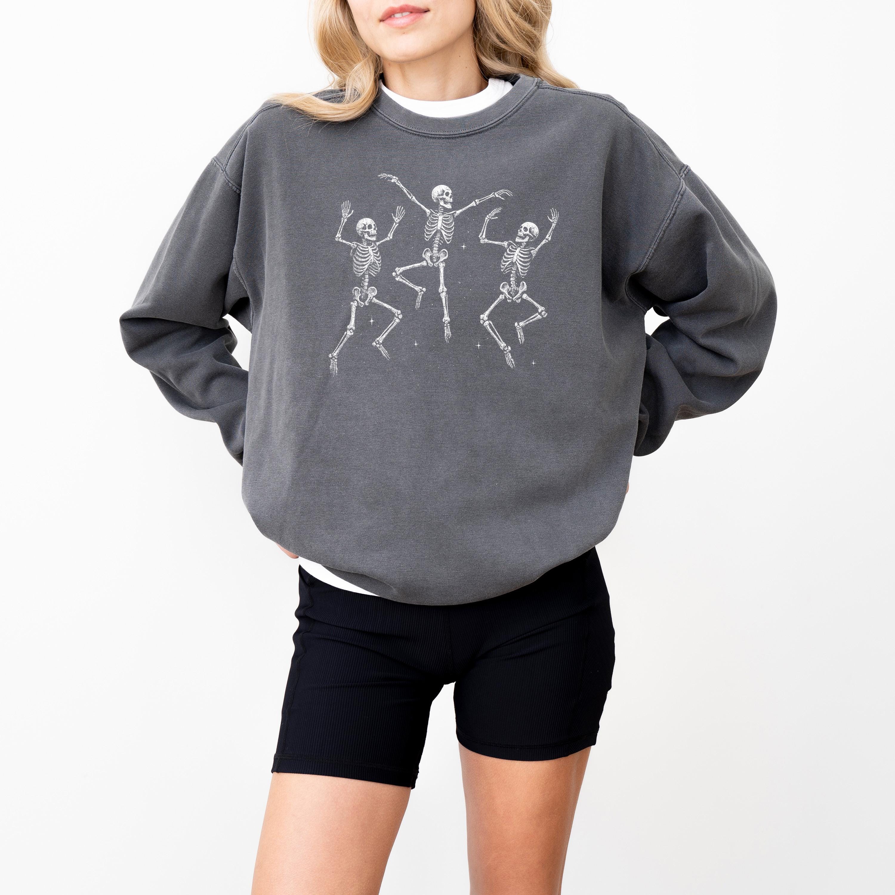 New Dancing Skeletons Comfort Colors Sweatshirt, Spooky Skull Design, DTG Printed Design, Fall Pumpkin, Autumn Sweater, Halloween Crewneck