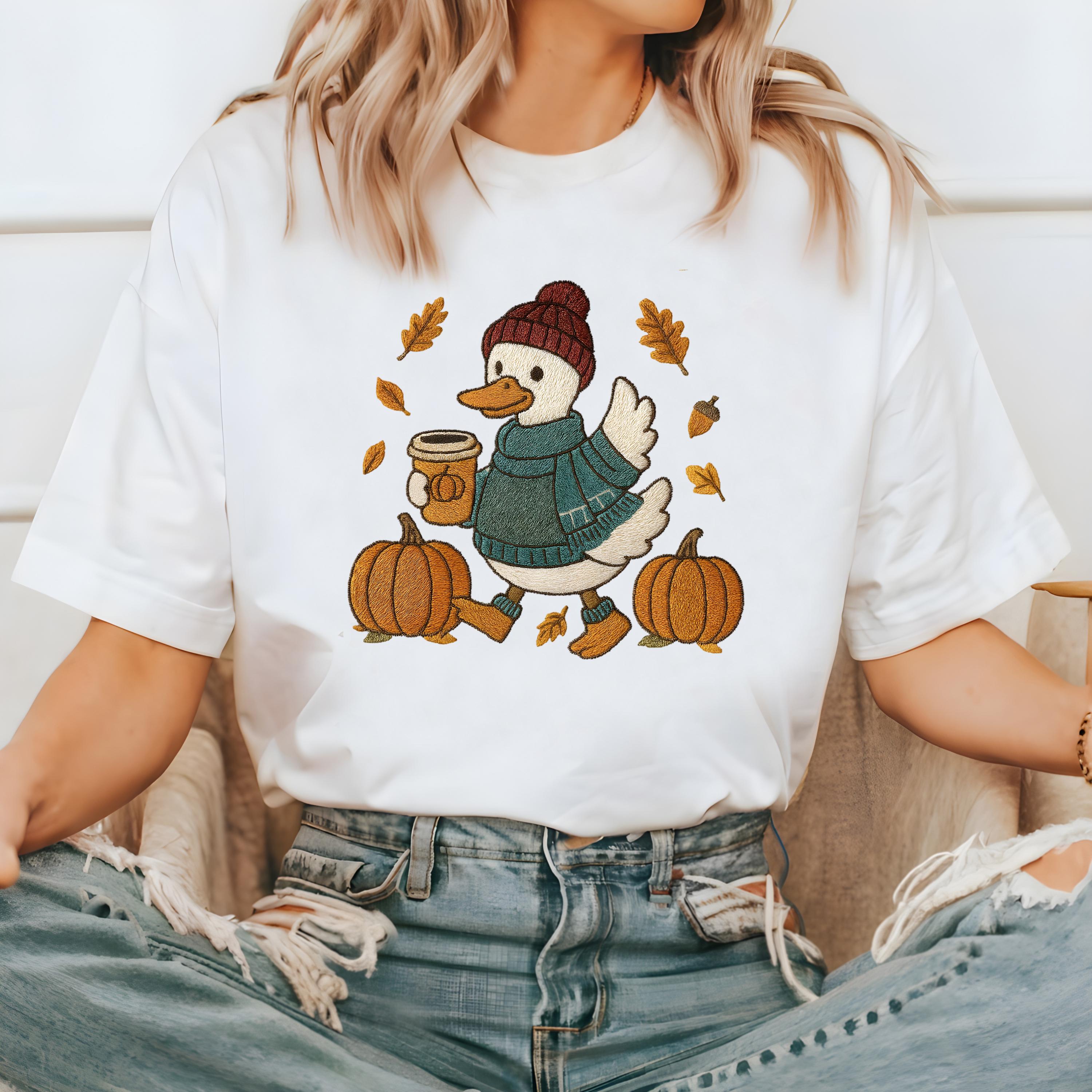 Cute Retro Fall Duck Comfort Colors Shirt, Autumn Design, Vintage Thanksgiving Pumpkin Shirt, Retro Fall Shirt, Pumpkin Spice Coffee